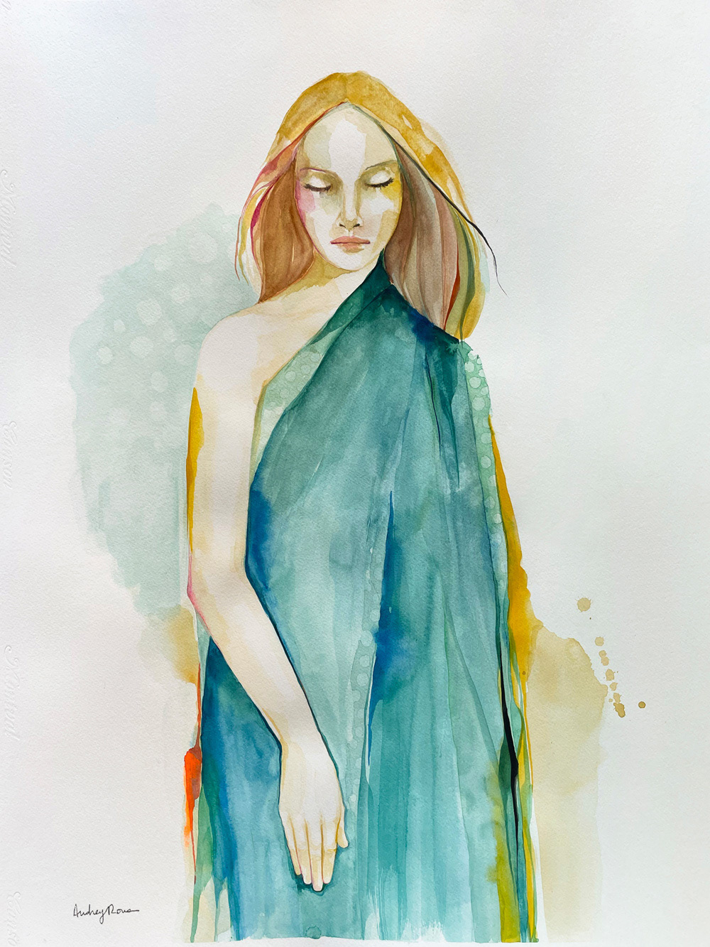 L’accalmie - Aquarelle et encre sur papier aquarelle Montval 300g - 65 x 50 cm - 2024 Encadrement bois (71 x 58 cm)