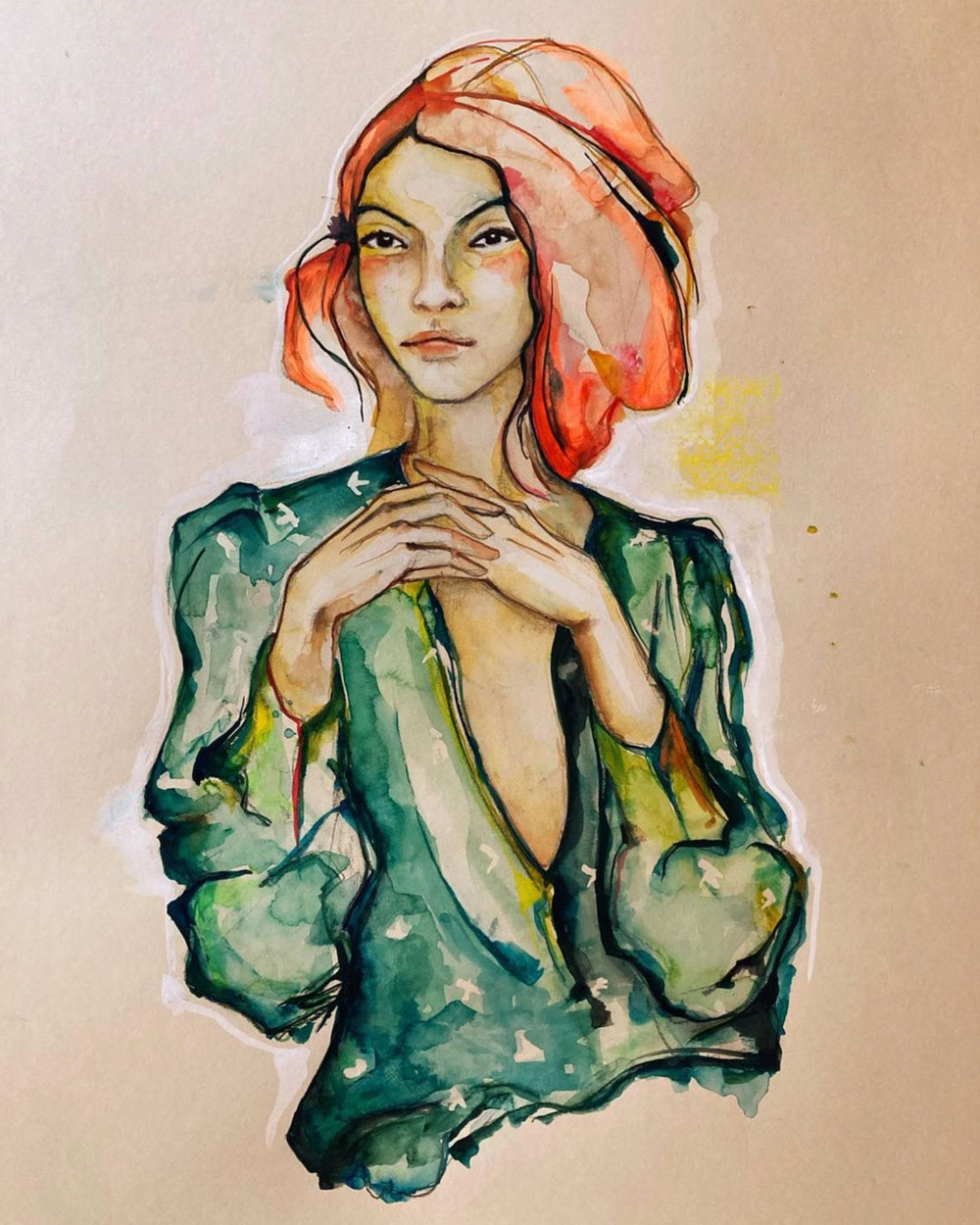 Vingt-trois heures - Mixed media (aquarelle, encre, acrylique) sur papier kraft 280g - 65 x 50 cm - Vendue
