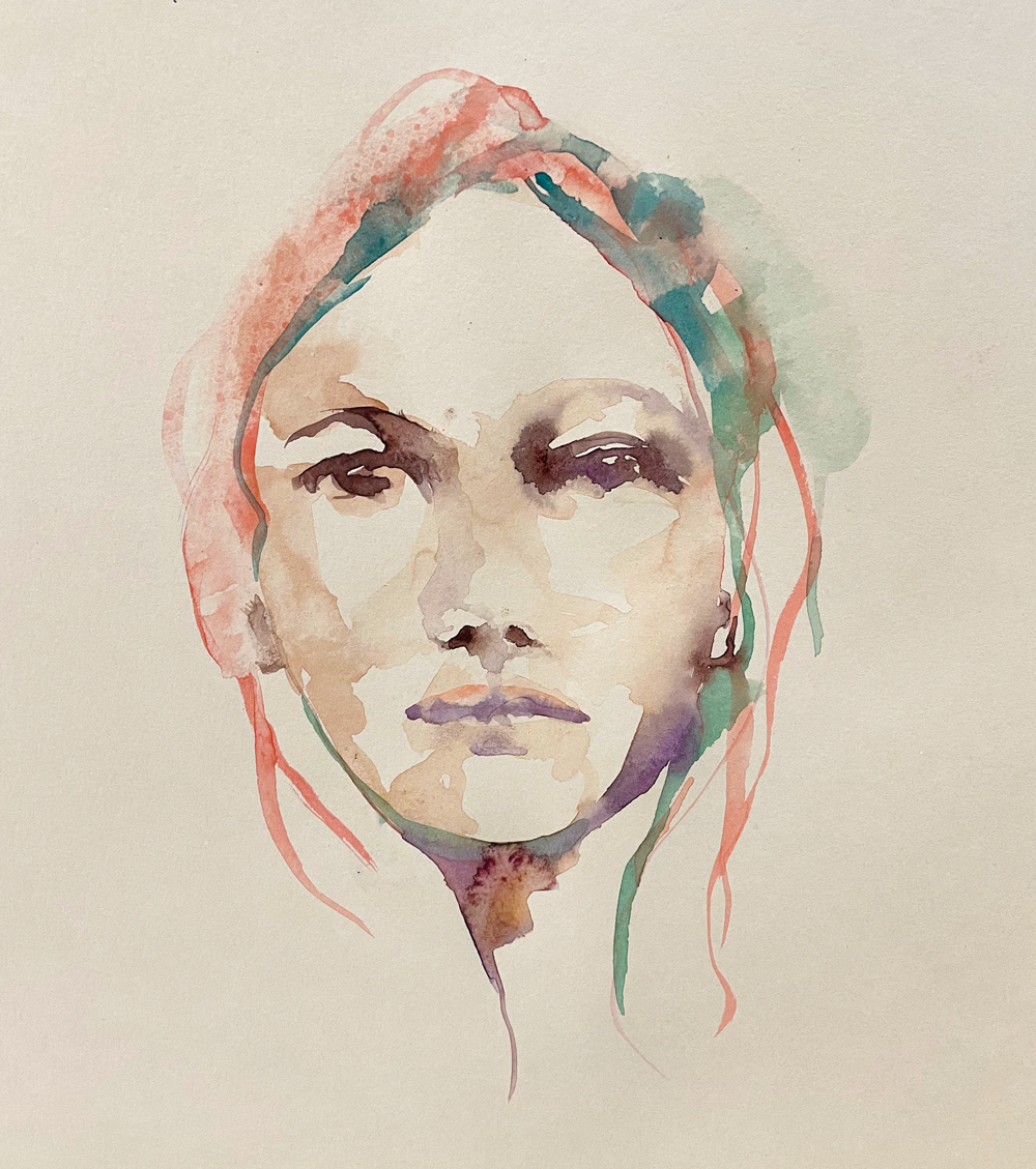 Portrait Clair - Mixed media sur papier beige cartonné 250g - 30 x 21 cm - 2023 Encadrement bois (33 x 42 cm) - Vendu