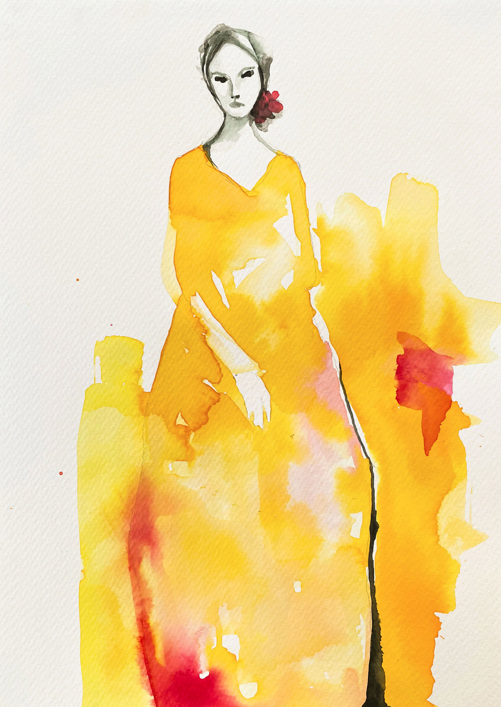 Étude jaune pour une gardienne - Aquarelle et encre sur papier aquarelle 300g - 20,5 x 29 cm