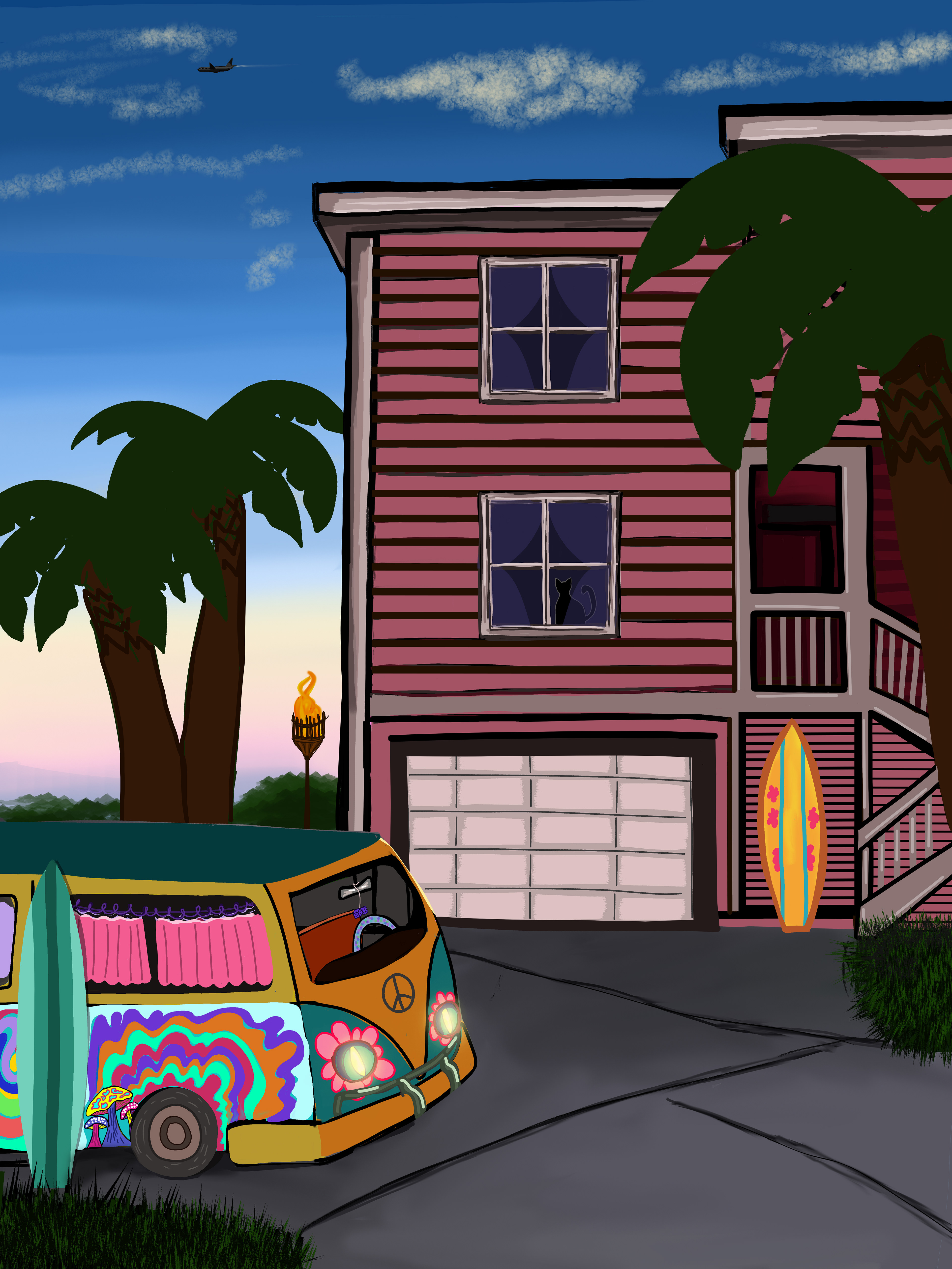 HIPPIE VAN AT THE HOUSE