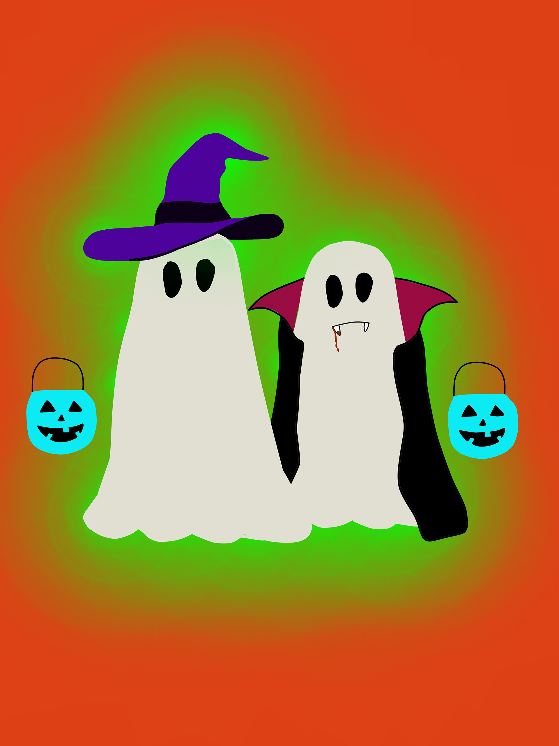 HALLOWEEN GHOSTS DRESSED AS VAMPIRE AND WITCH