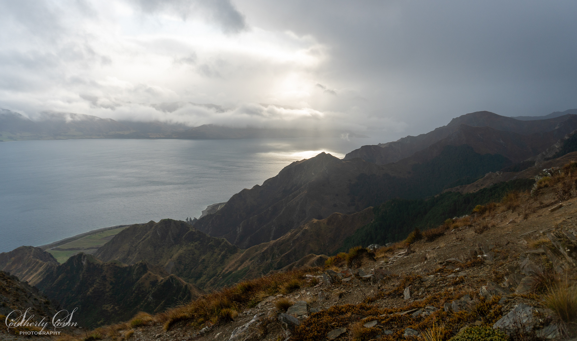 Light over ridgelines and Lake Hawea