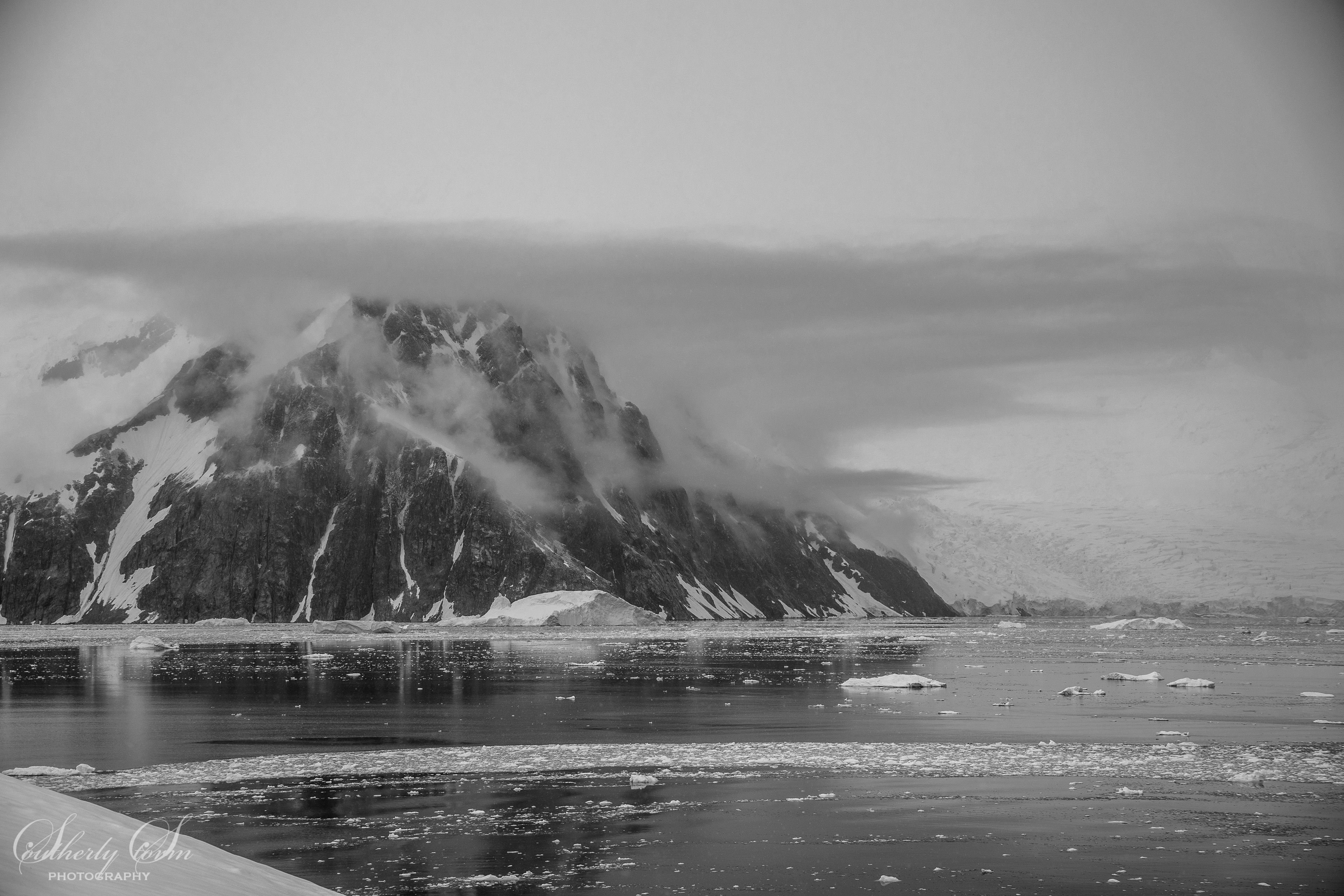 Antarctic scenes in black and white