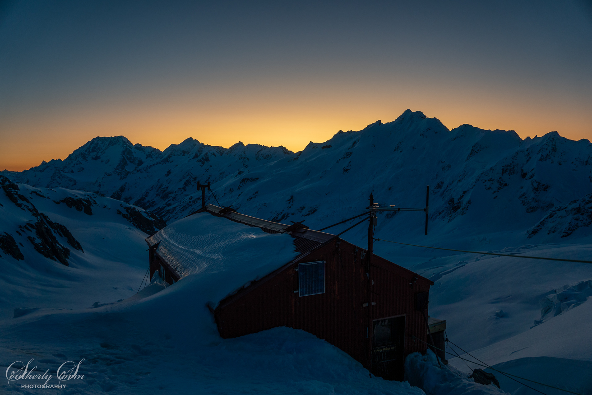 Sunset at Tasman Saddle Hut