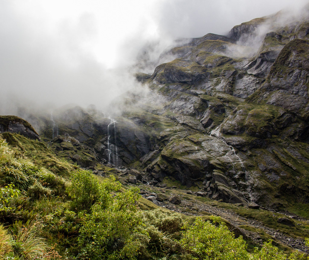 Wild stormy waterfall