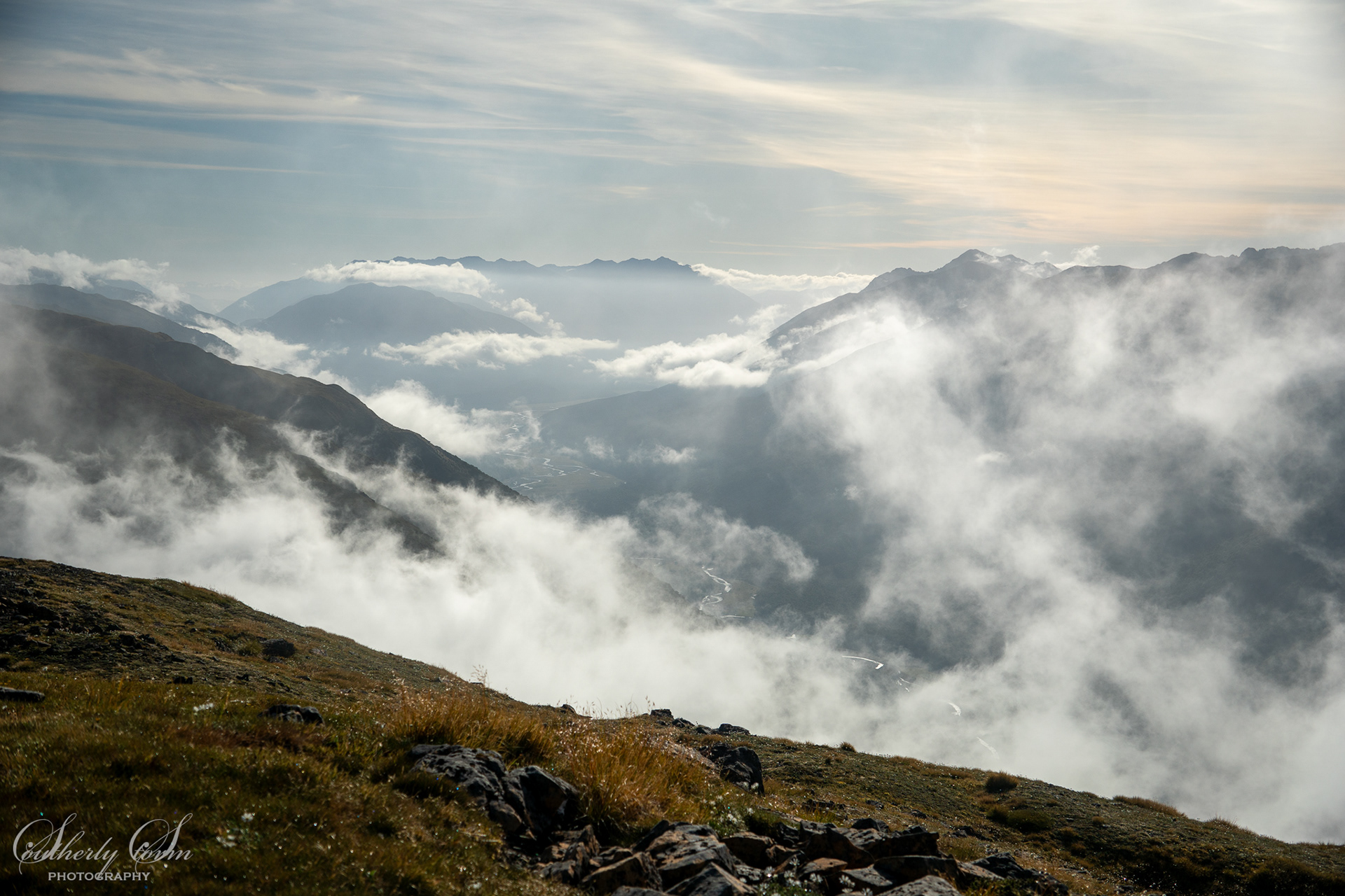 Clouds on distant mountains
