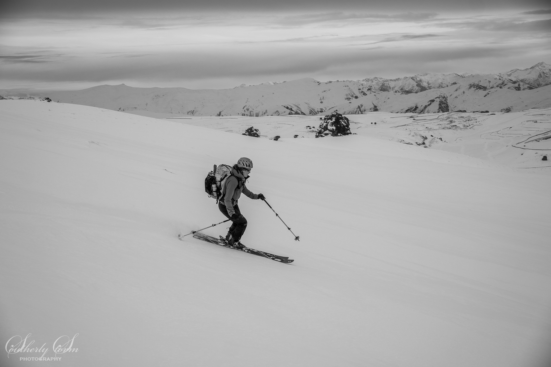 Emily Wilson skiing in the Pisa Range