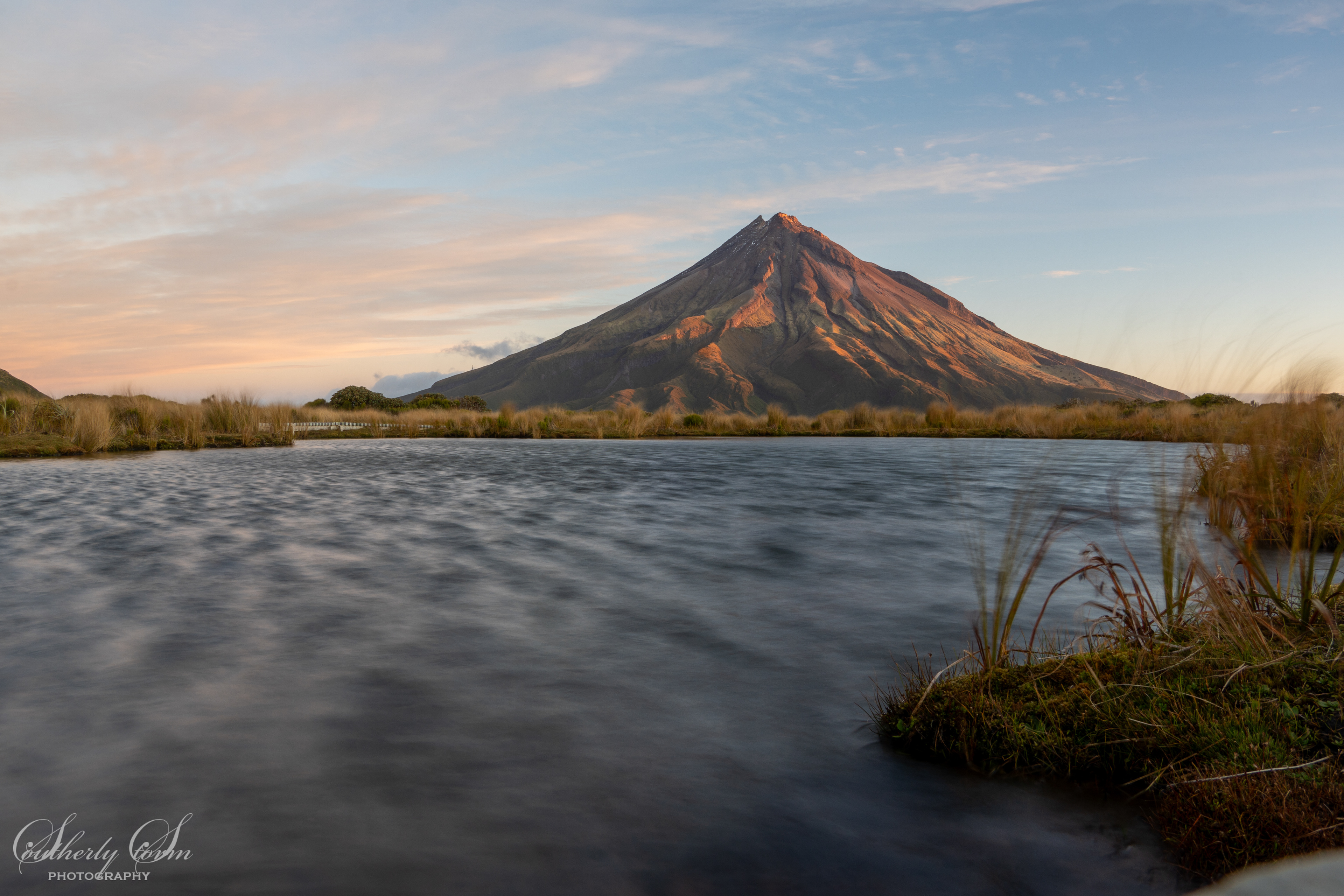 Evening light from Mt Taranaki from Pouakai Tarn