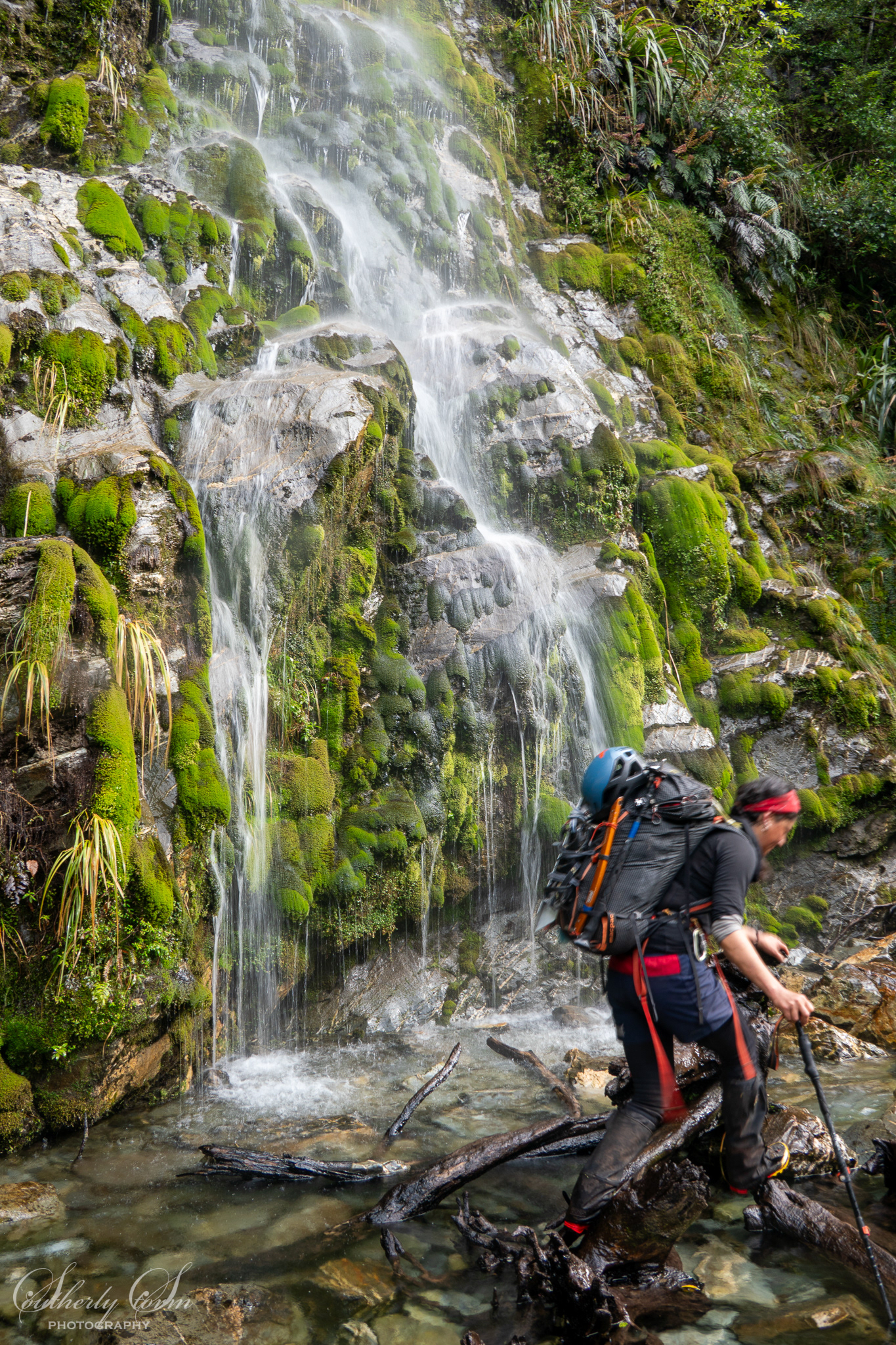 Sooji Clarkson and a waterfall in the Perth River Valley