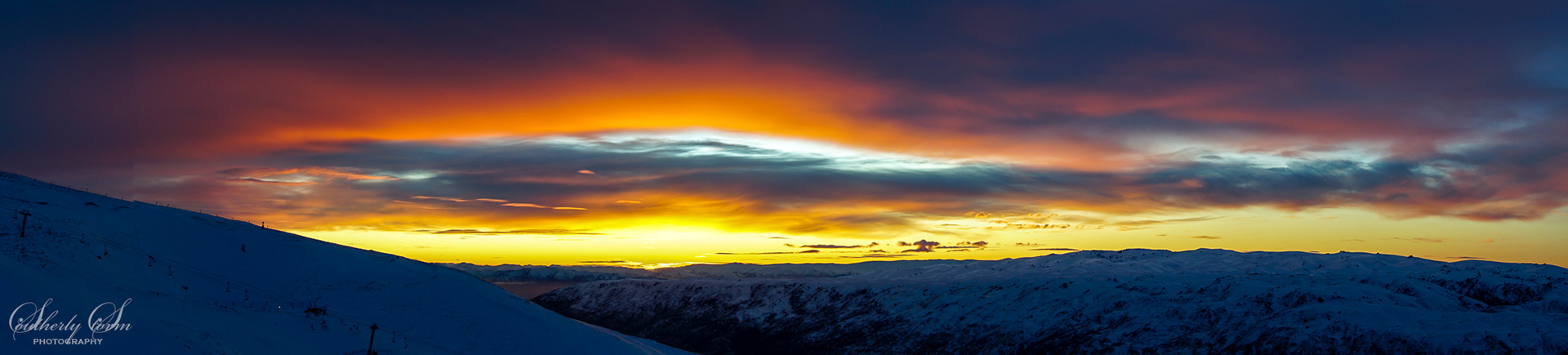 Sunrise panorama from Cardrona skifield
