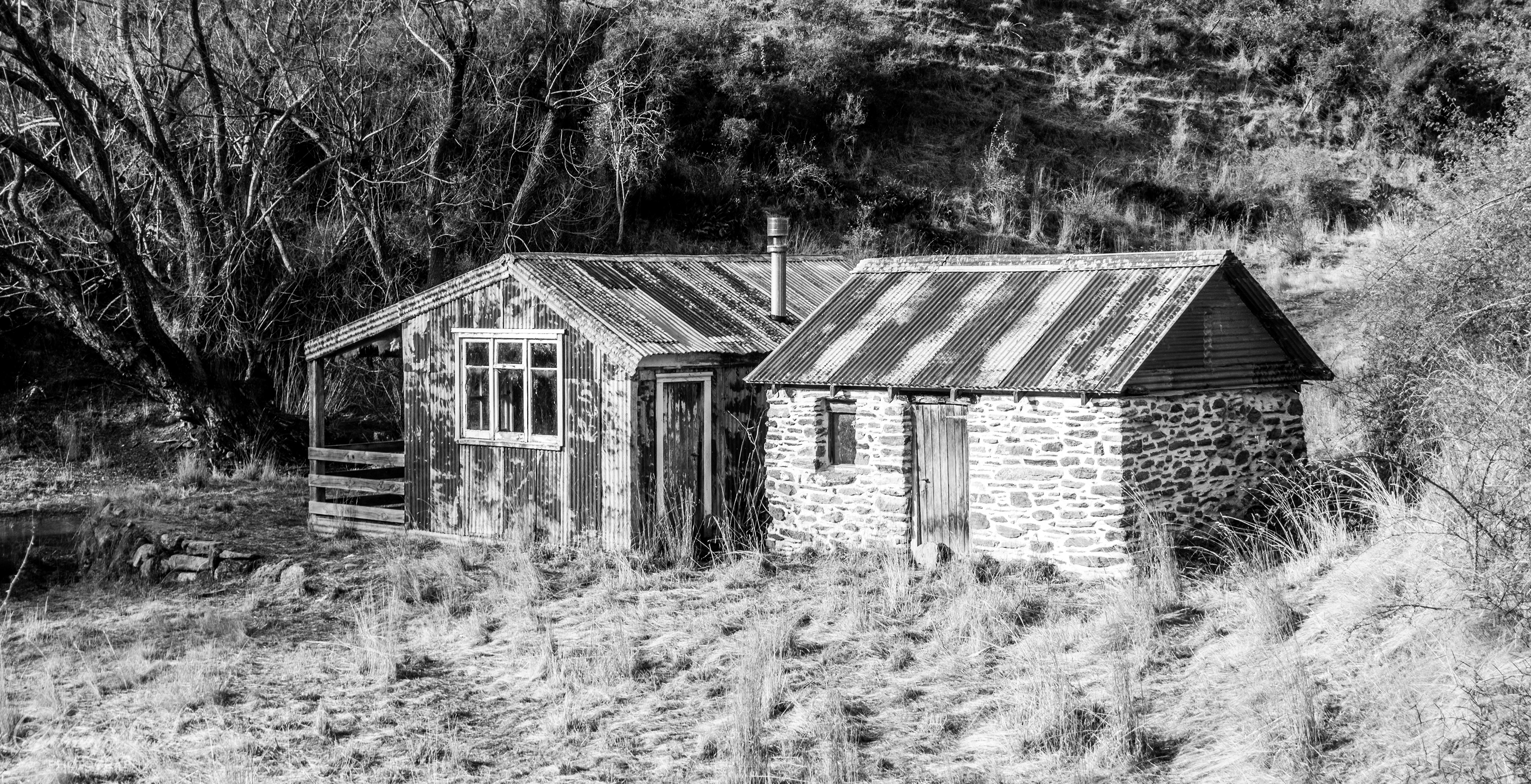 Black and White photo abandoned hut