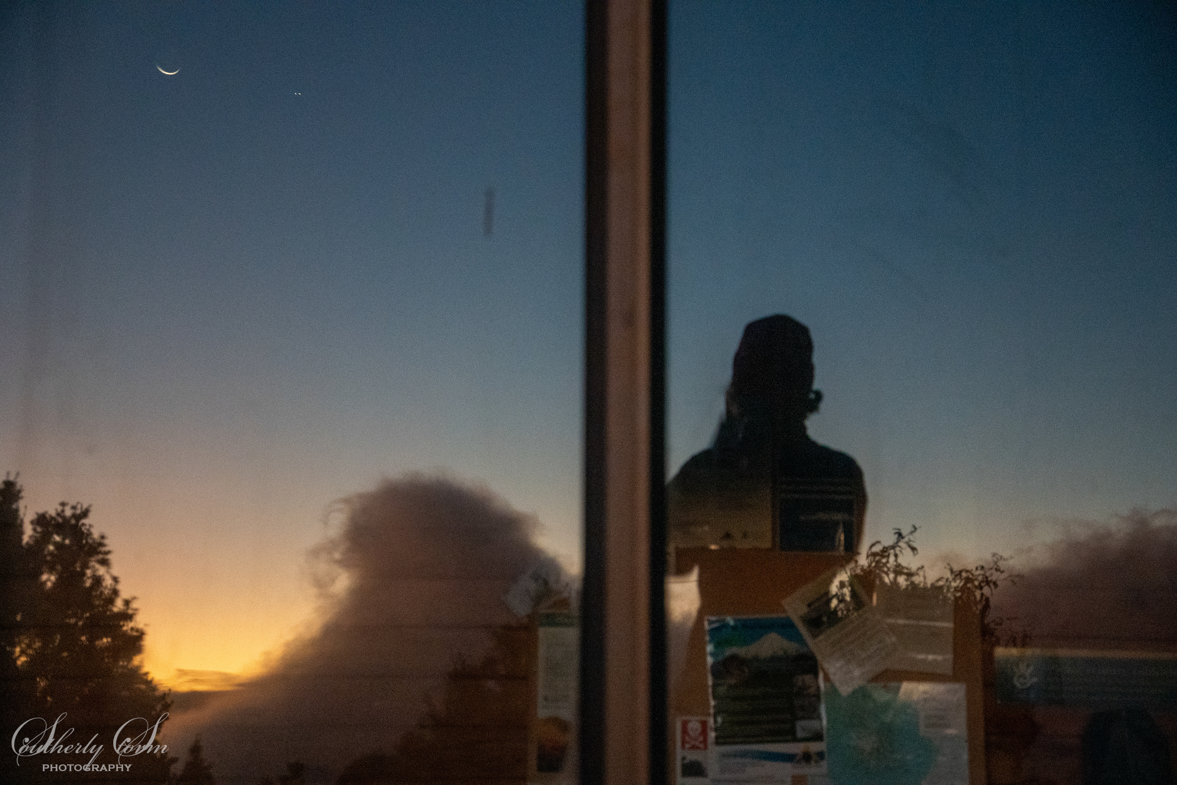 Silhouette at sunset in Maketawa Hut