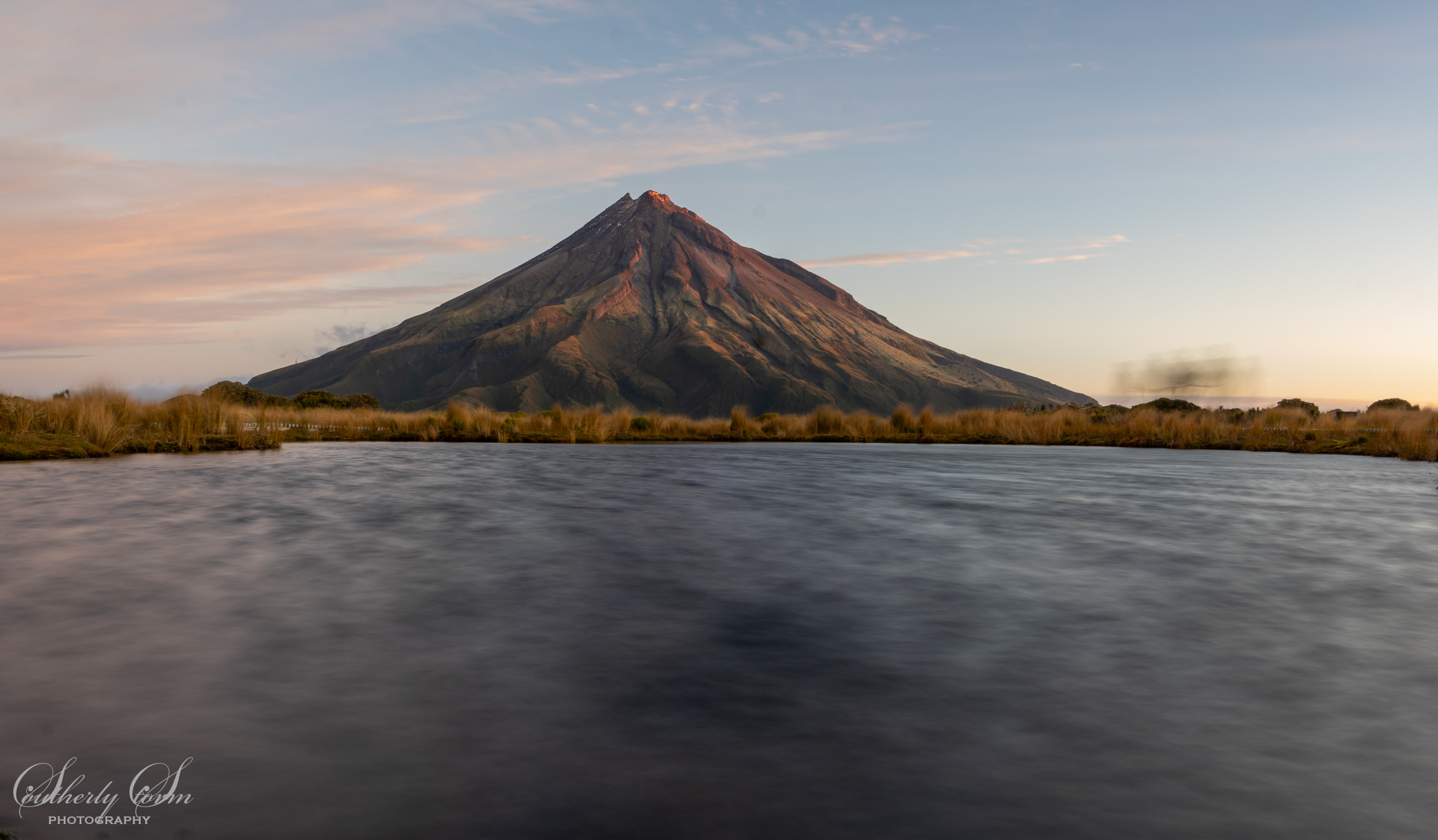 Evening light on Mt Taranaki from Pouakai Tarn