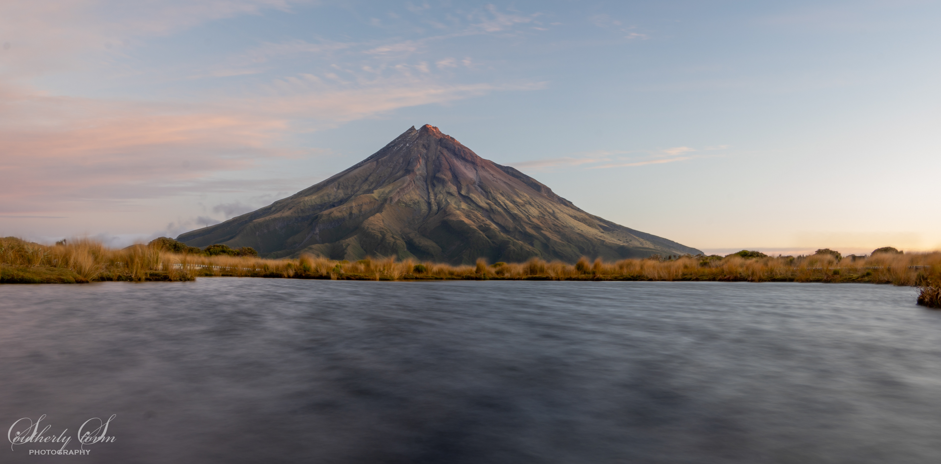 Evening light on Mt Taranaki from Pouakai Tarn