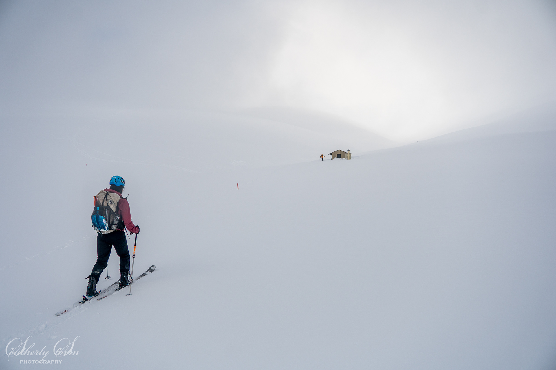 Emily Wilson approaching Kirtle Burn Hut