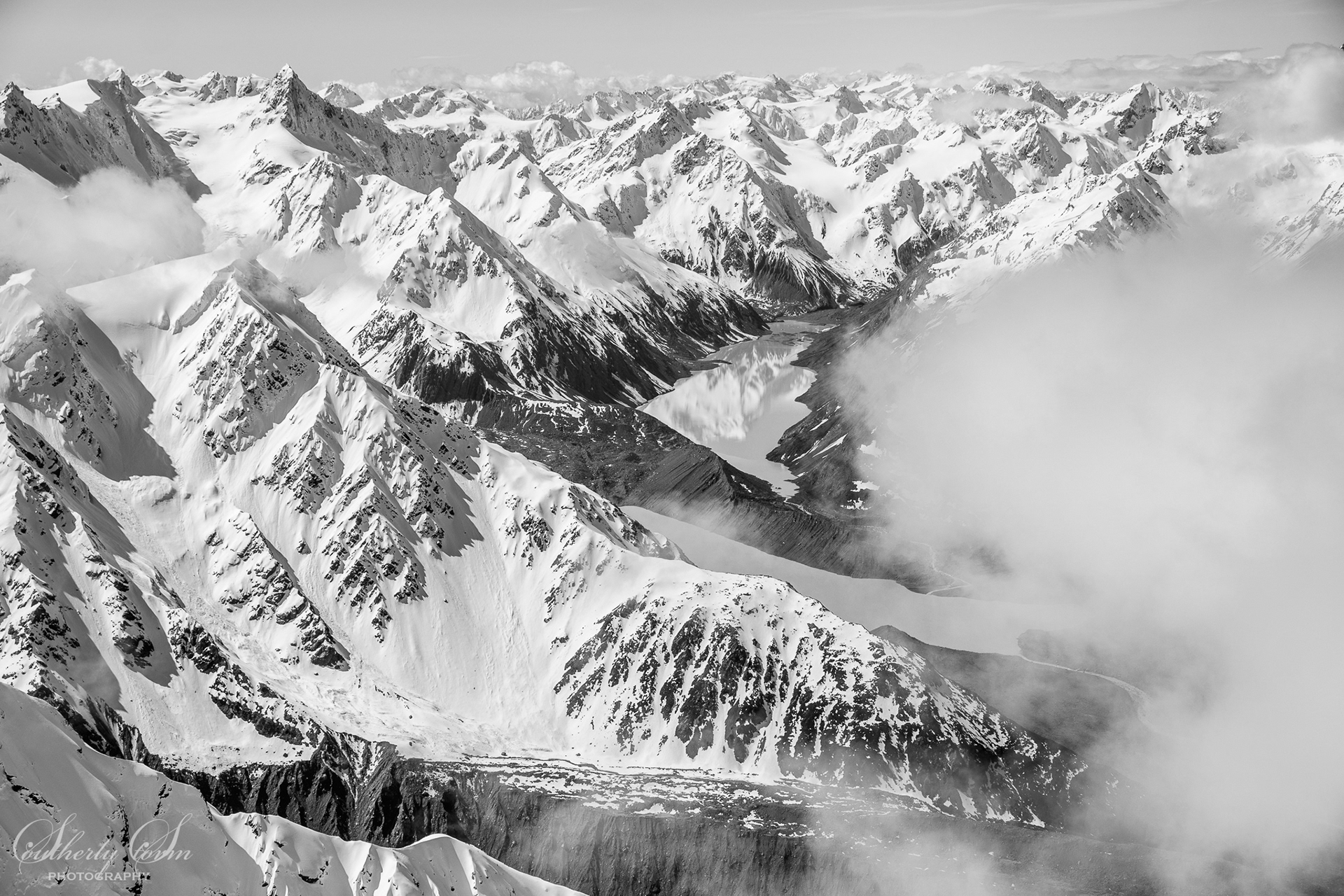 Black and White photo looking into the Upper Godley
