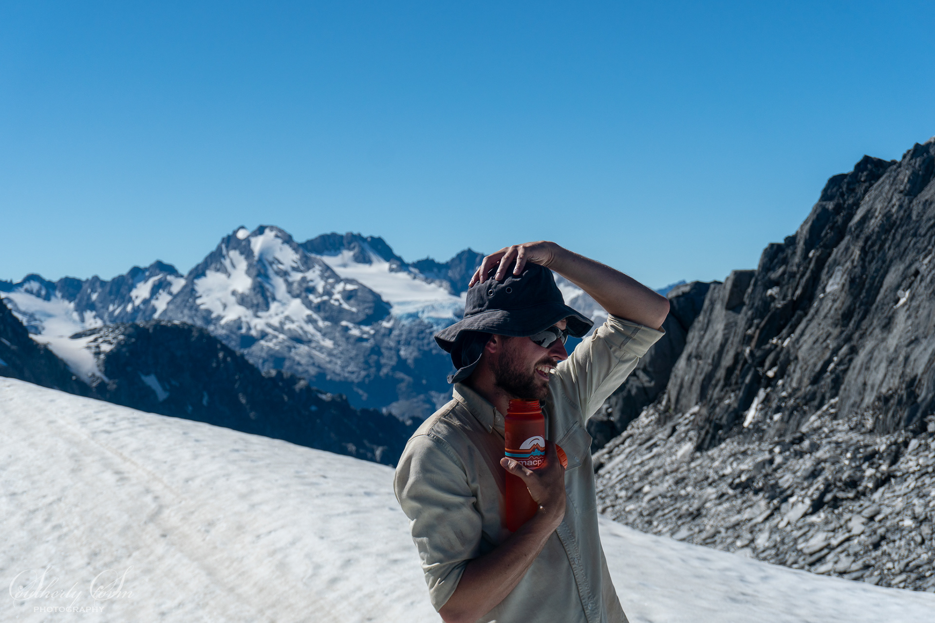 Happy tramper on glacier