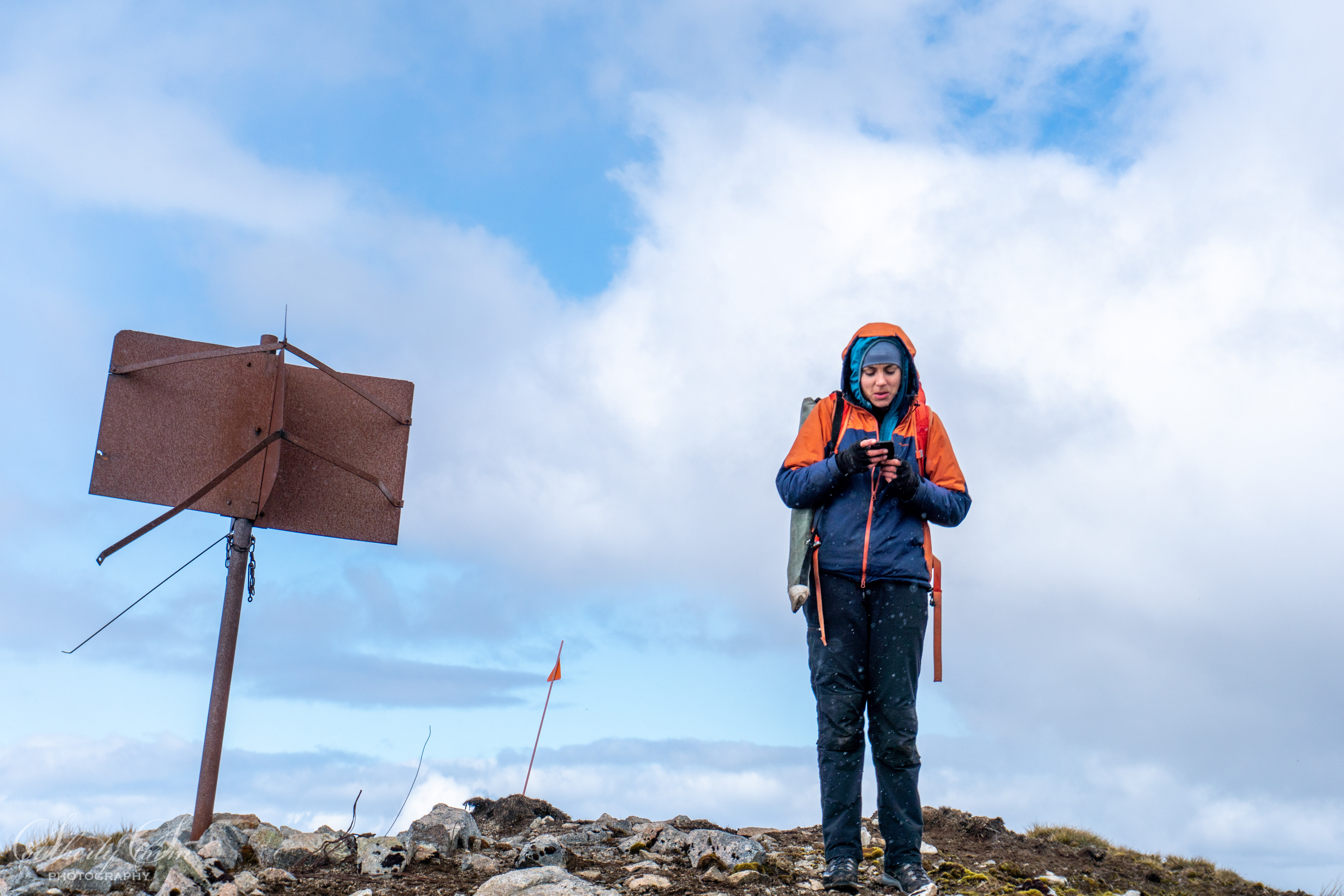 Cold tramper on the summit of Miller Peak