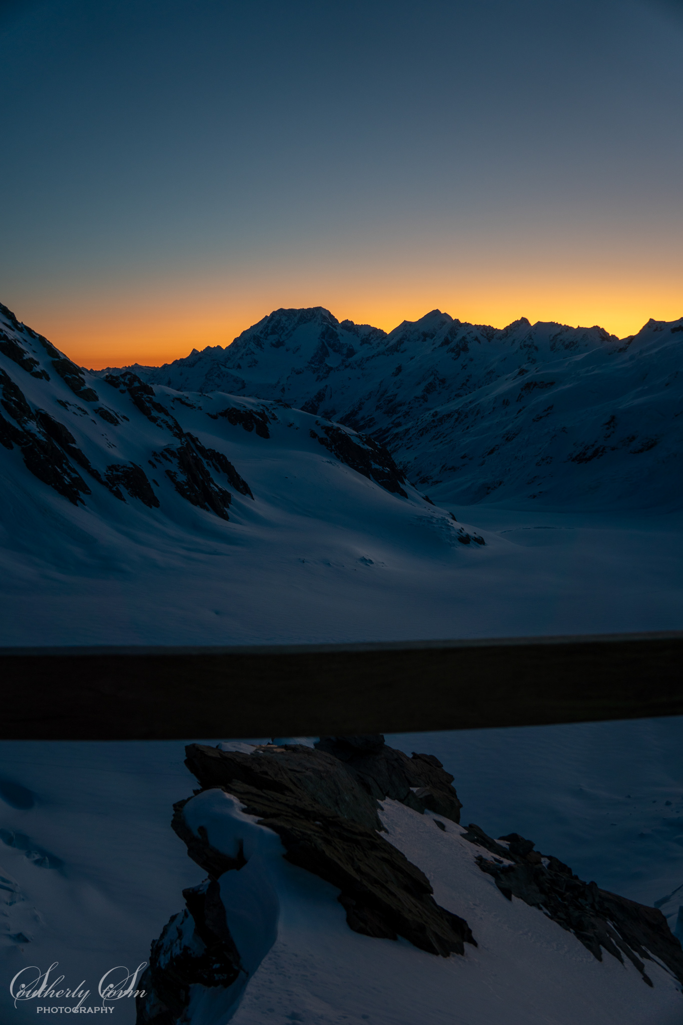 Sunset on Aoraki Mt Cook from Tasman Saddle Hut