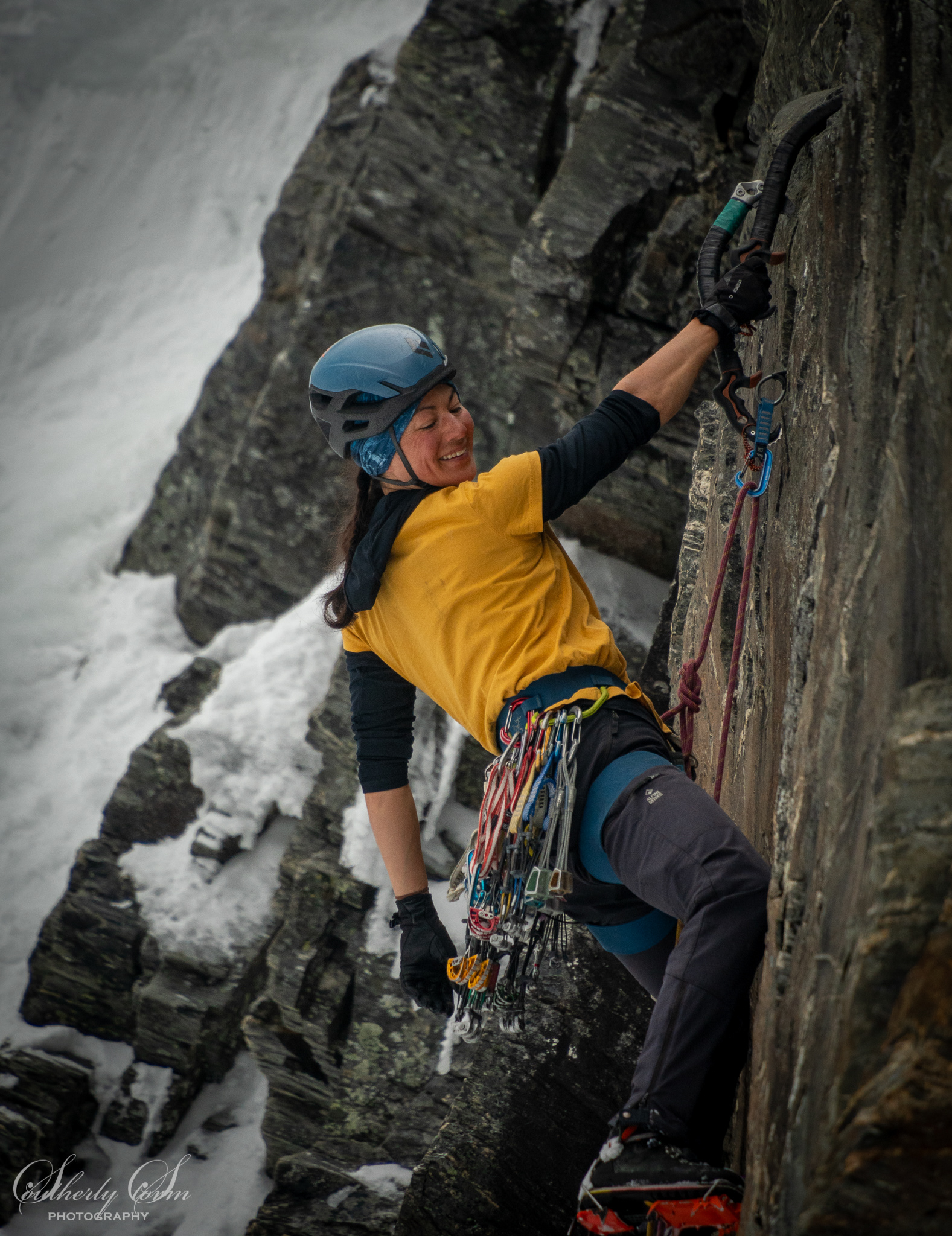 Sooji Clarkson enjoying the climbing on Under Pressure