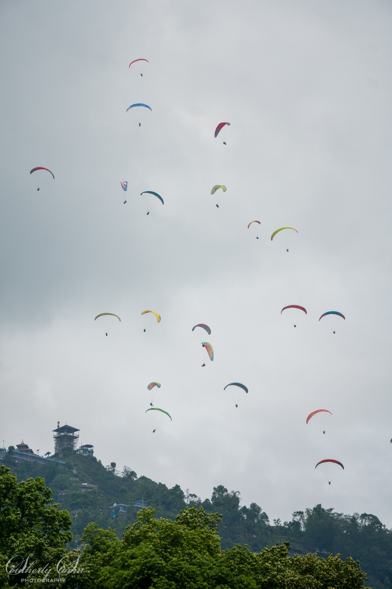 Paragliders in the sky
