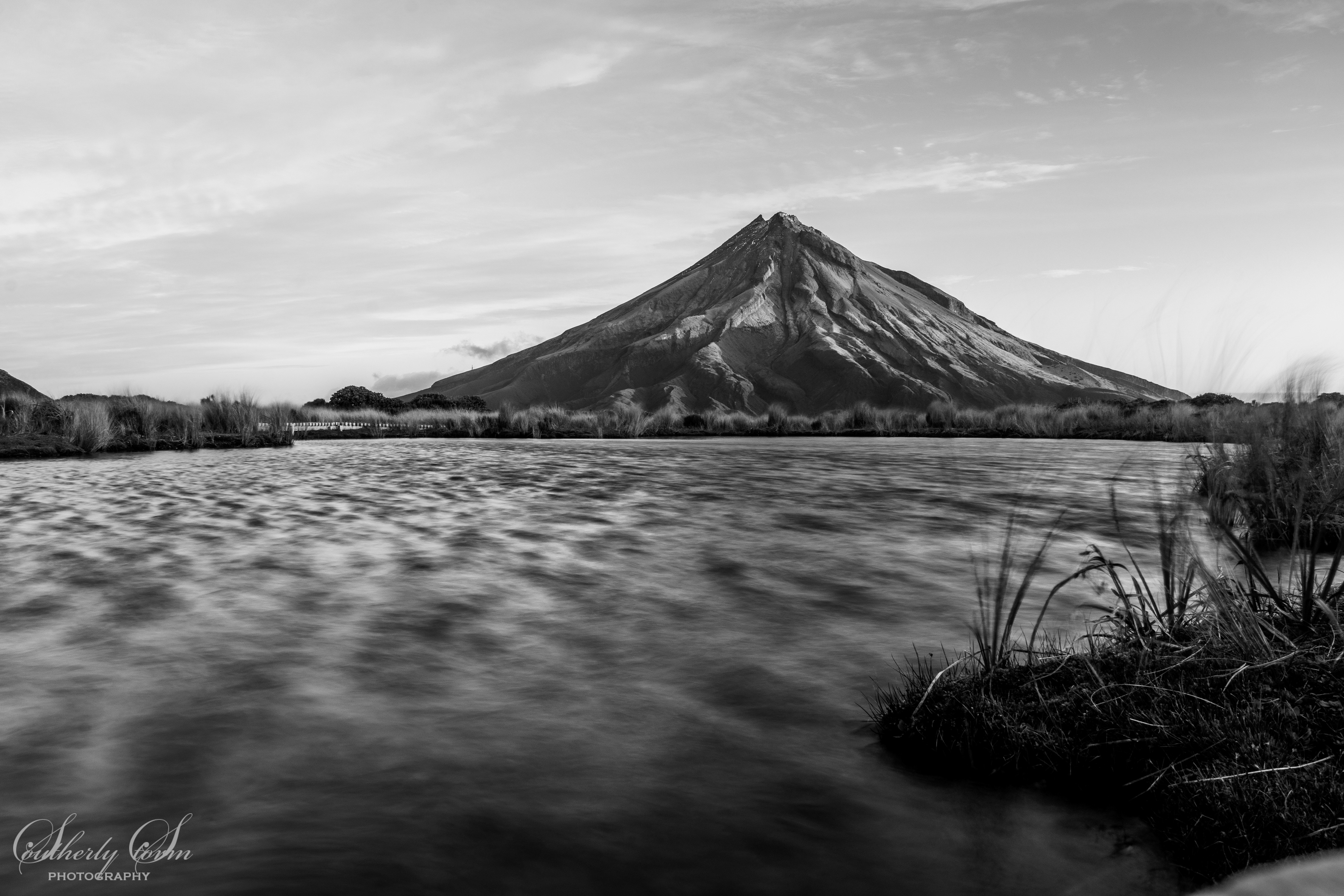 Black and White of Mt Taranaki from Pouakai Tarnm