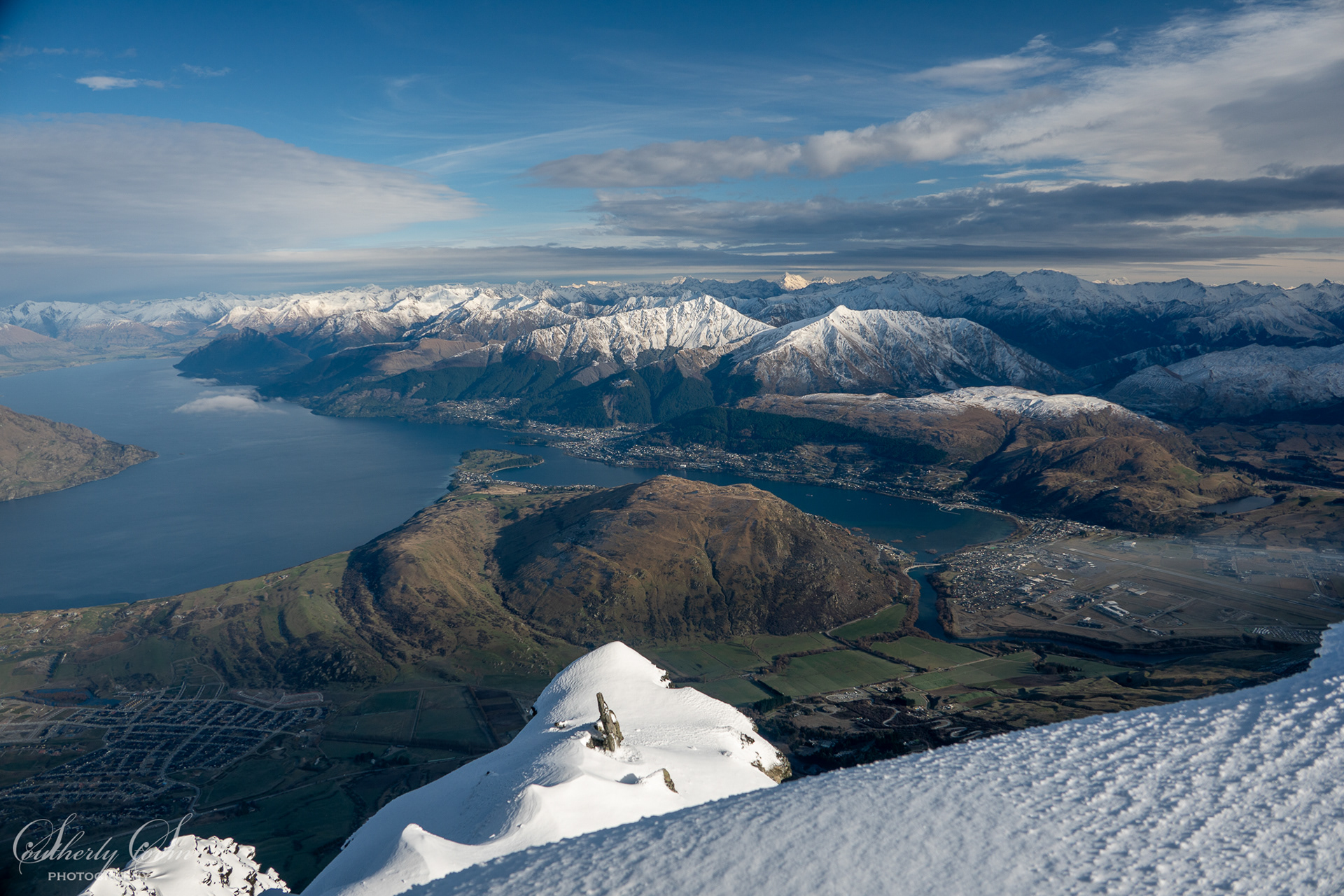 View from the West face of the Remarkables out over Queenstown