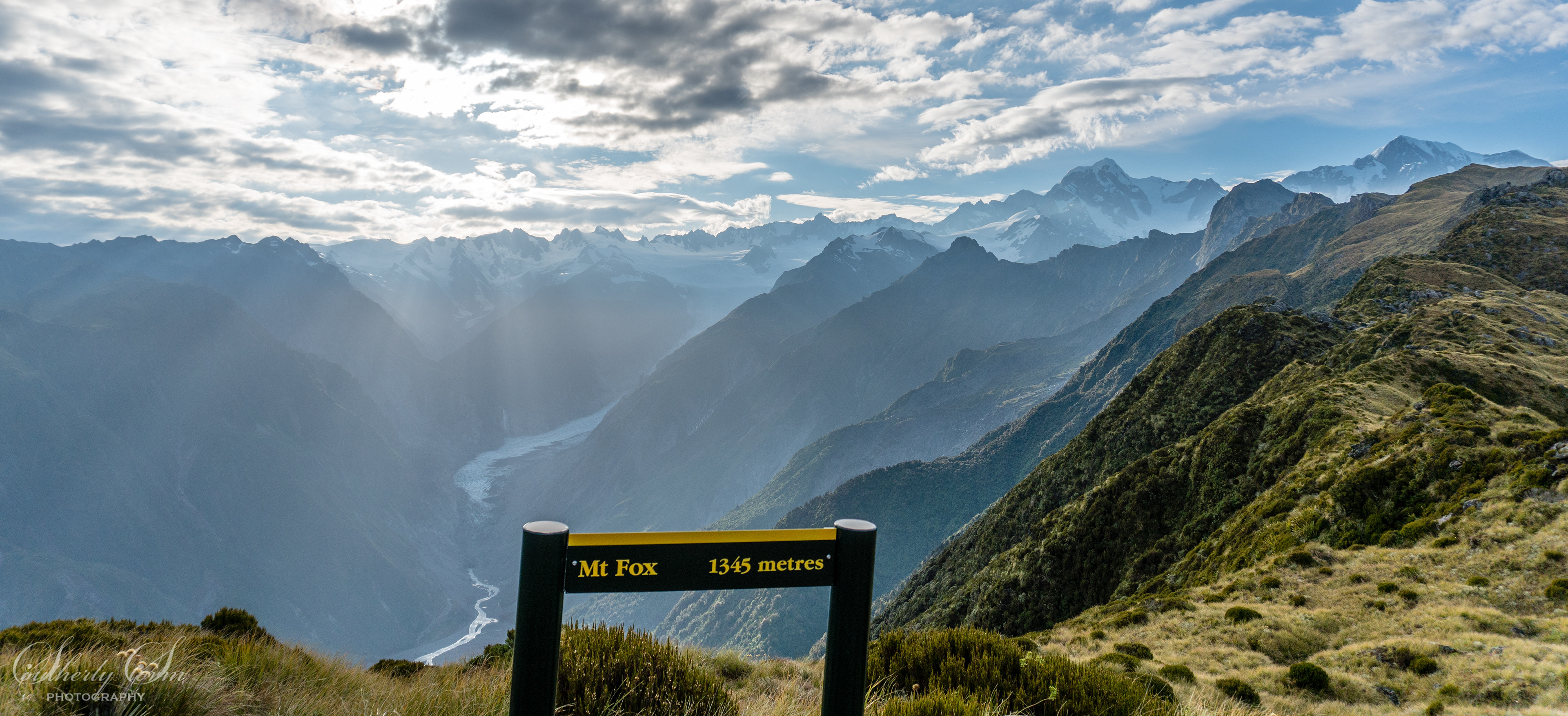 Mt Fox view down to Mt Glacier Valley, Mt Tasman, Aoraki