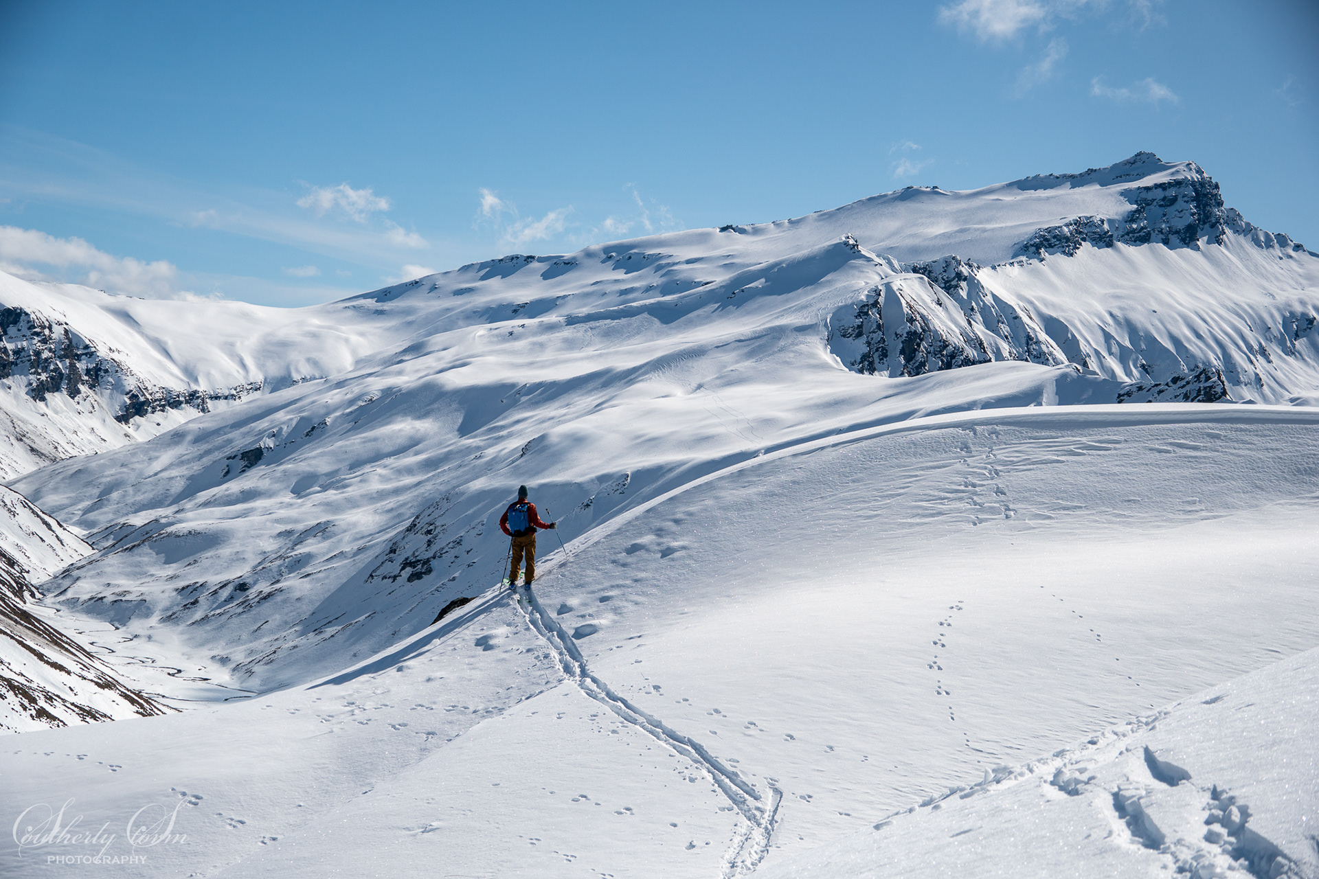 Skitourer looks to the route ahead