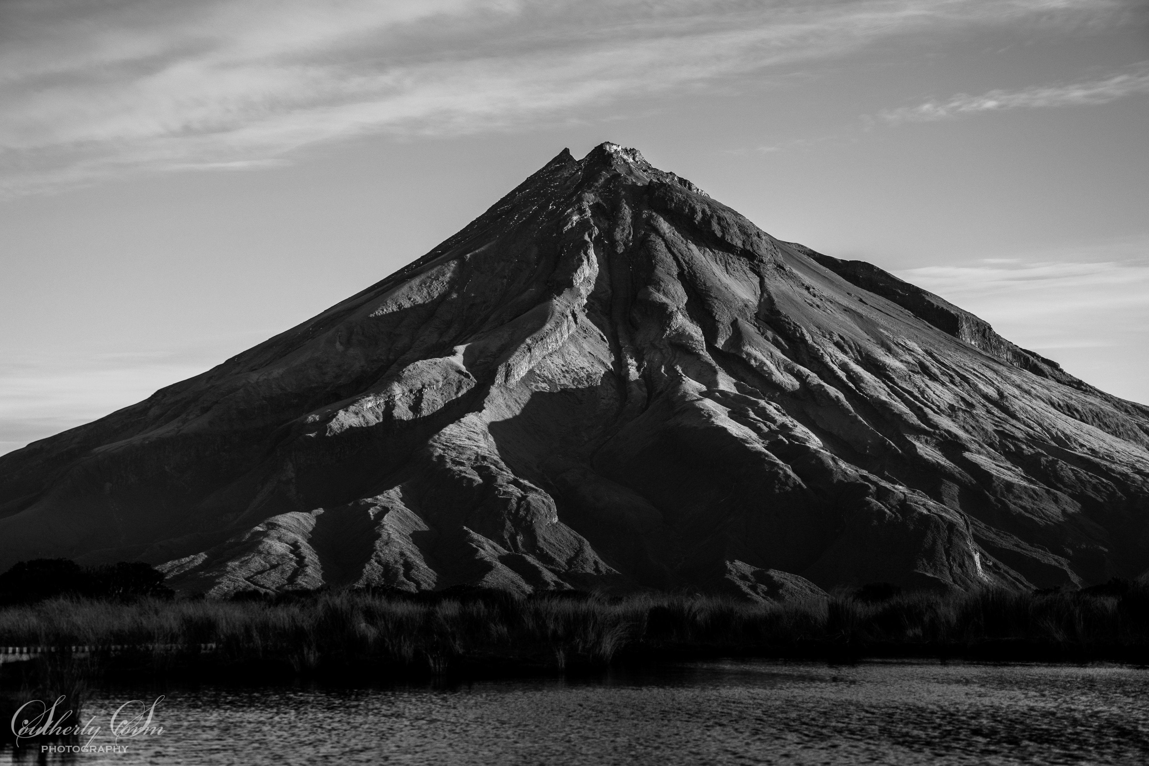 Mt Taranaki in black and white