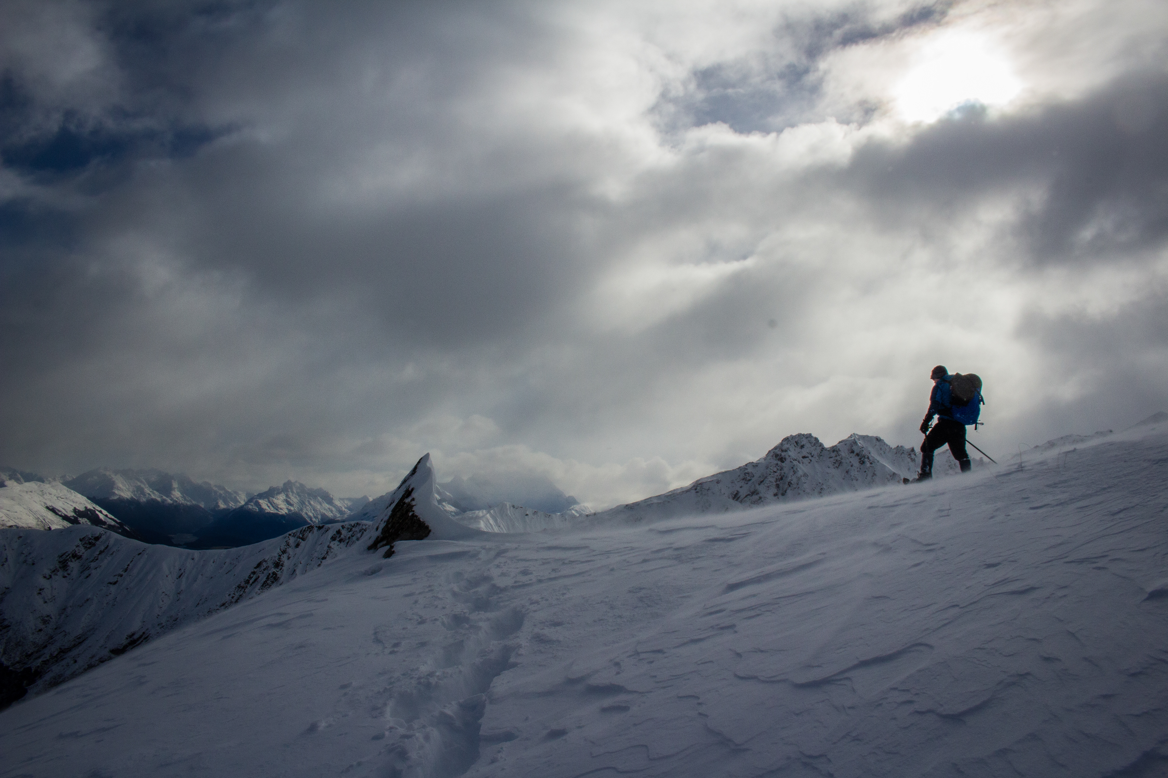 Hiker on Mt Alaska