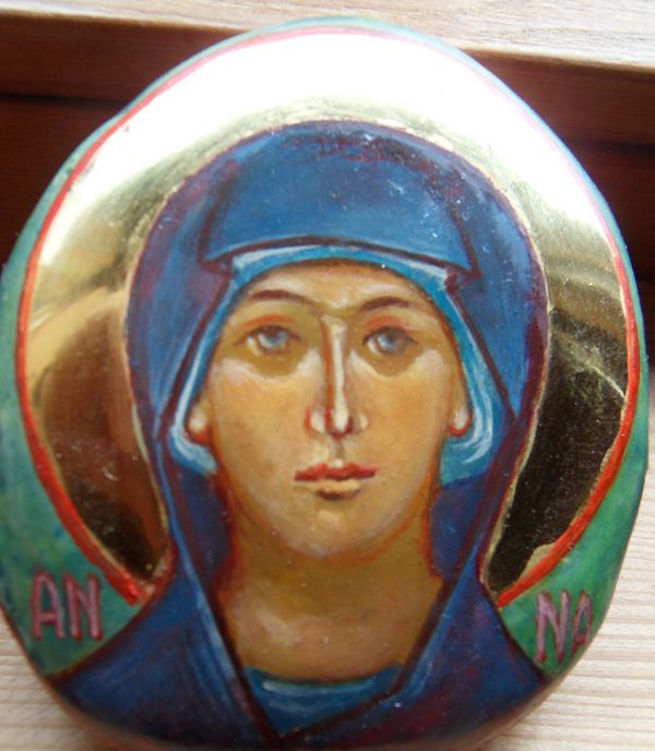 Die Hlg. Anna, Marias Mutter, auf einen Stein gemalt