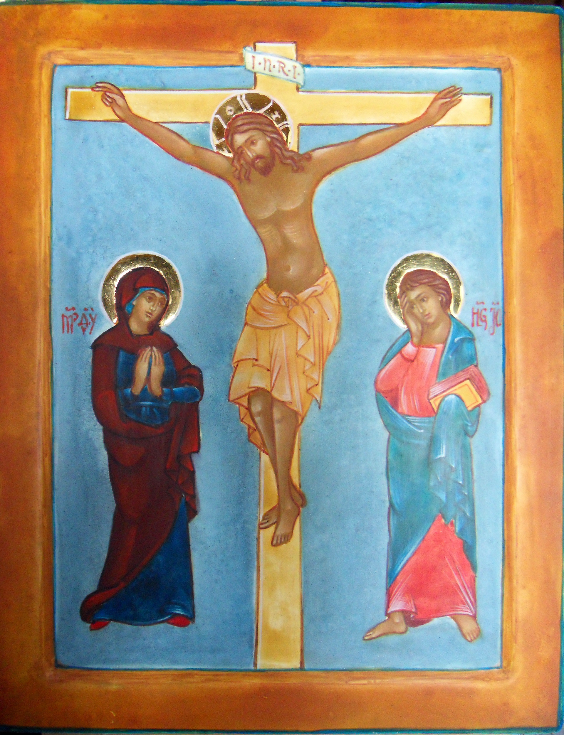 Kreuzigung Christi . Dank einer Anregung nach einem Fresko von St.Stephan in Breisach 35 x 28 cm