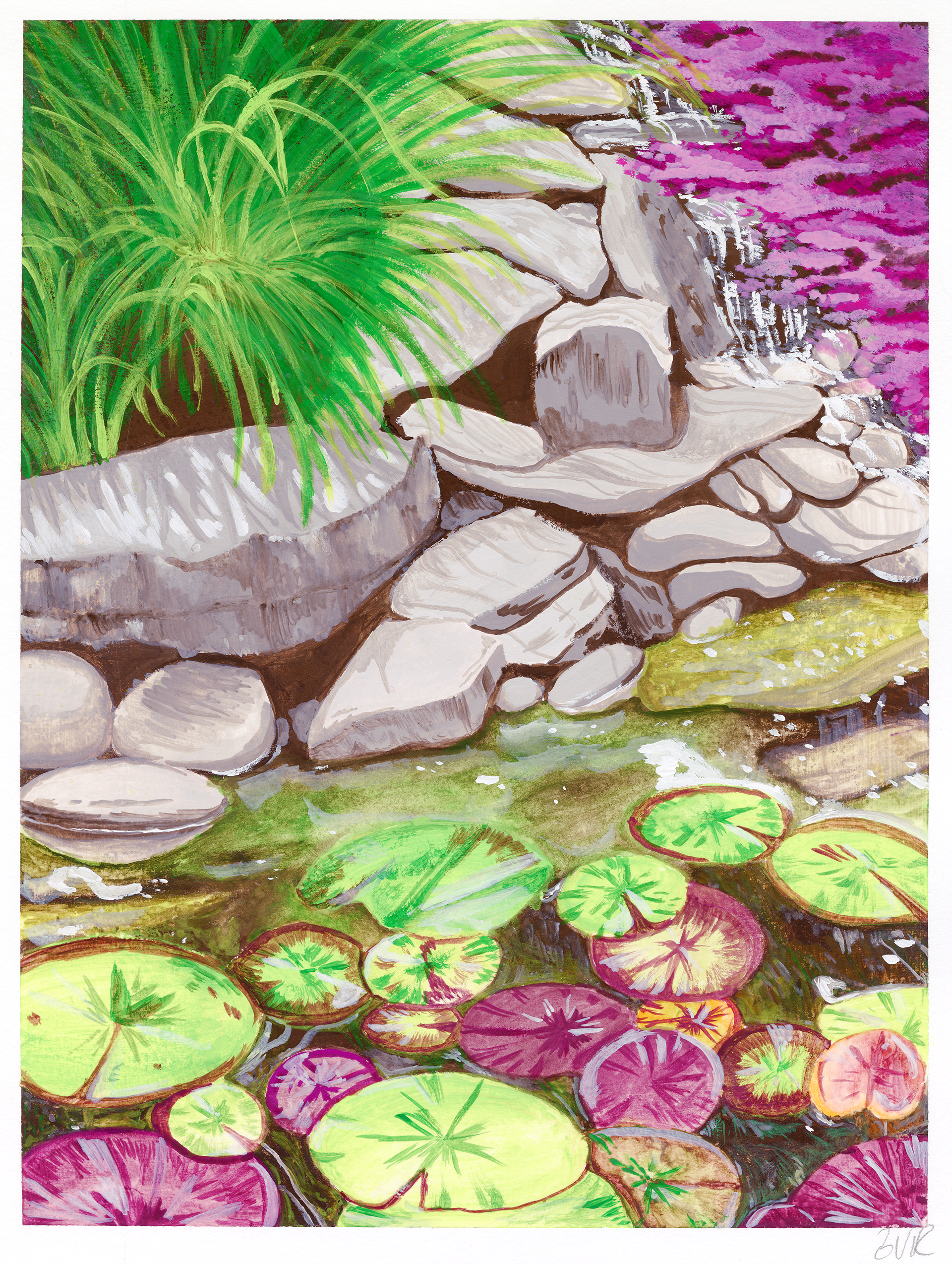 "Where the Goldfish are" February 2025, 9x12" (Gouache)