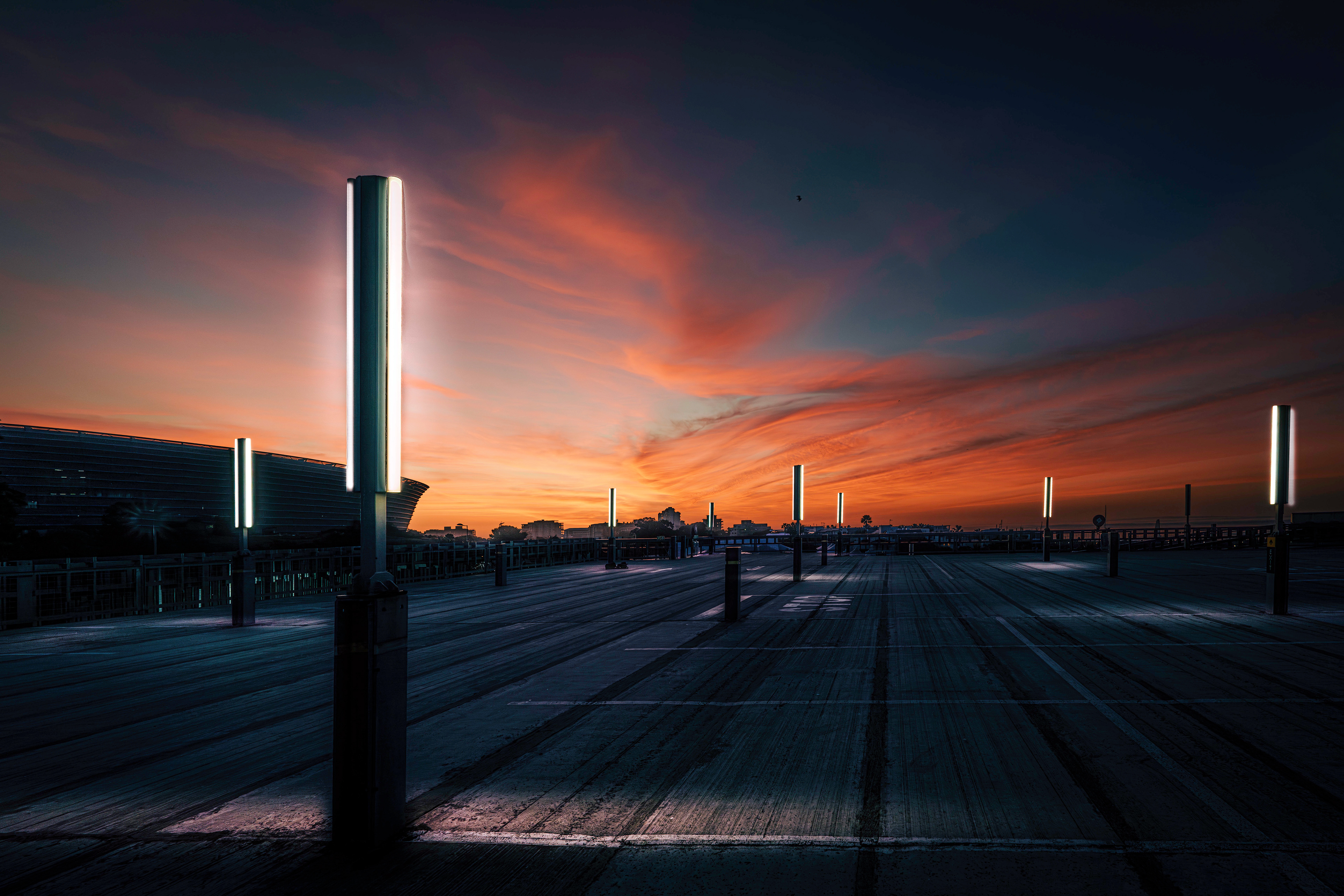 Stadium car park sunset