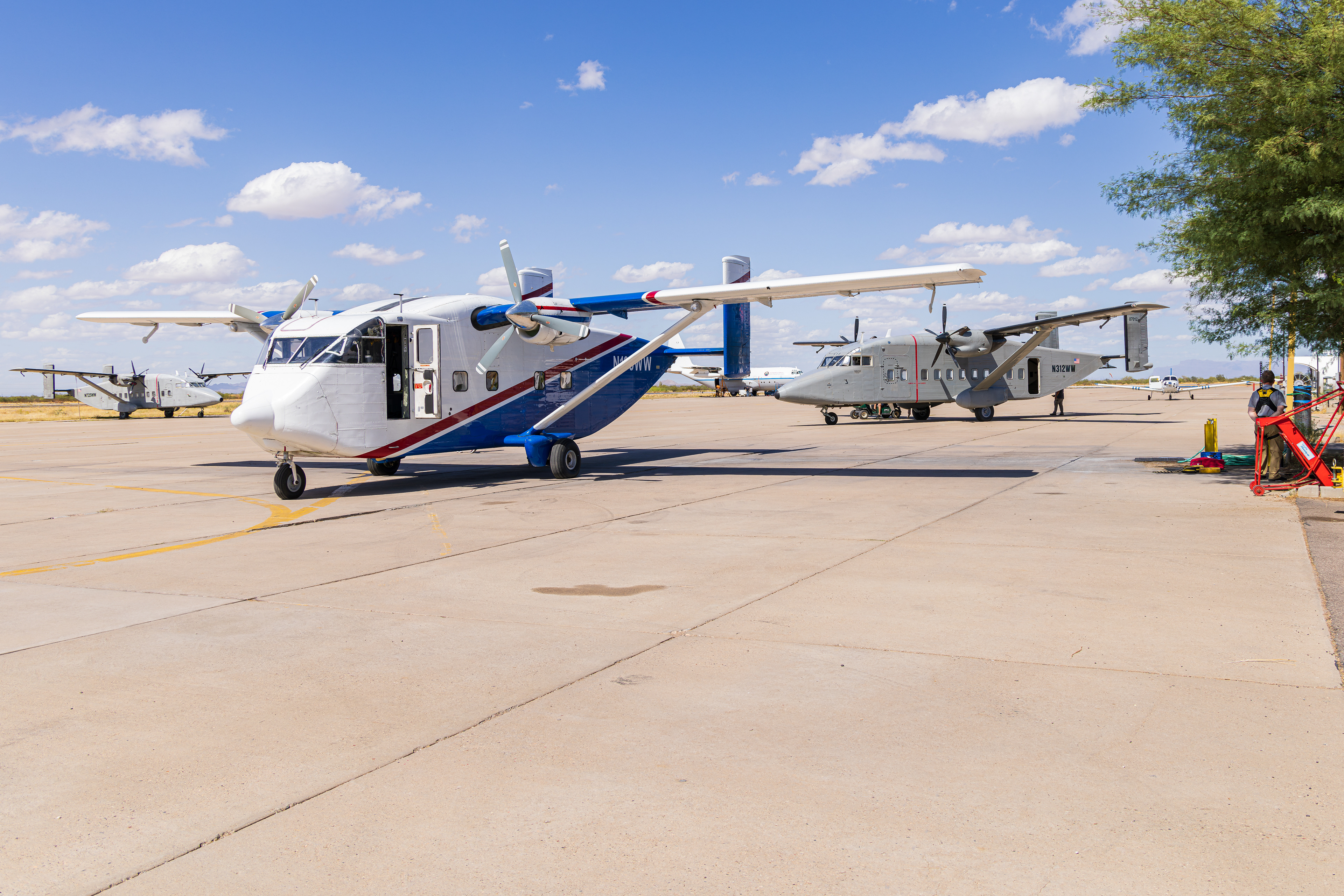 Short Skyvan and Sherpa at Coolidge Municipal Airport, getting ready for an air to air photography sortie