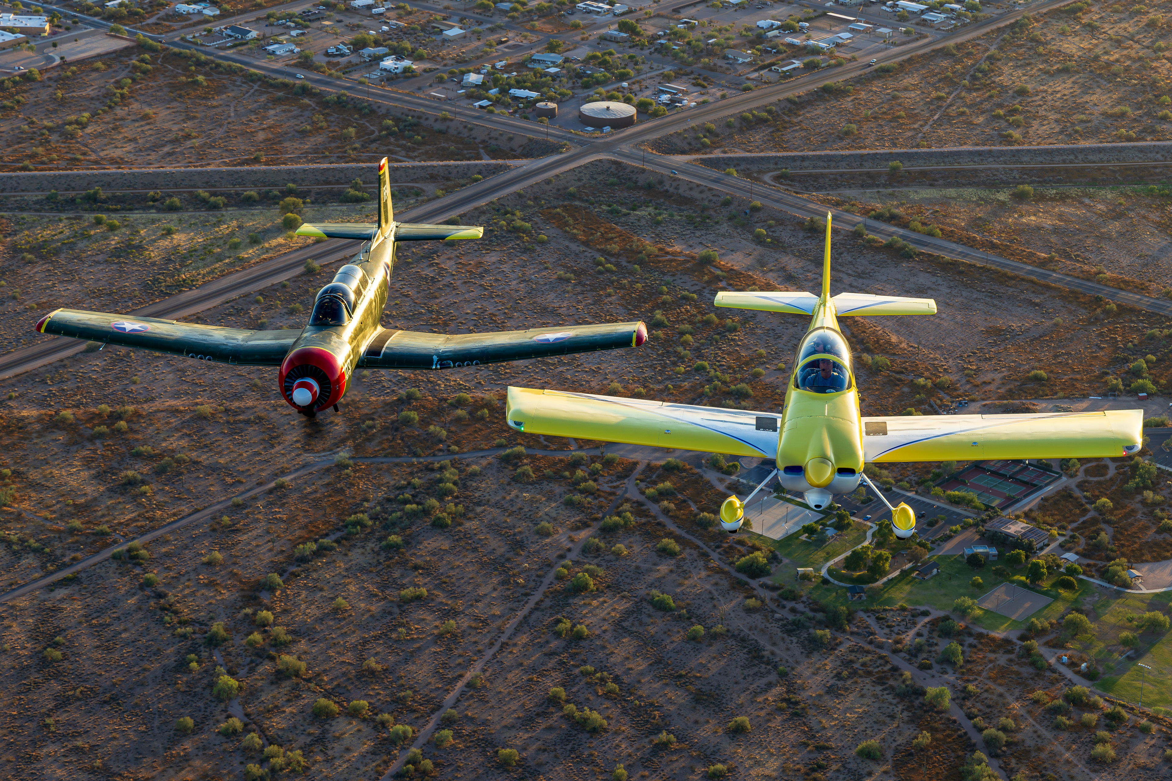 N469WT NANCHANG CHINA CJ-6A and N283CB Van's RV-8 air to air over the Superstition Mountains Arizona