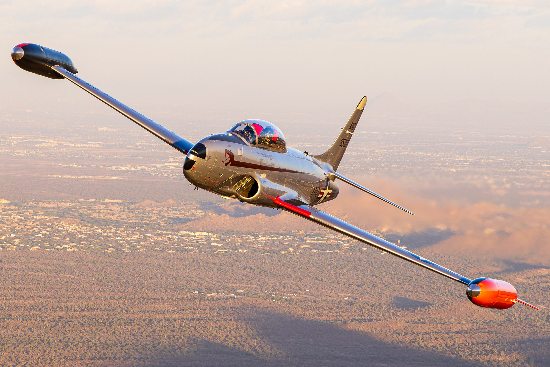 N161AZ Canadair CT-133 Silver Star Arizona Air National Guard air to air over the Superstition Mountains Arizona