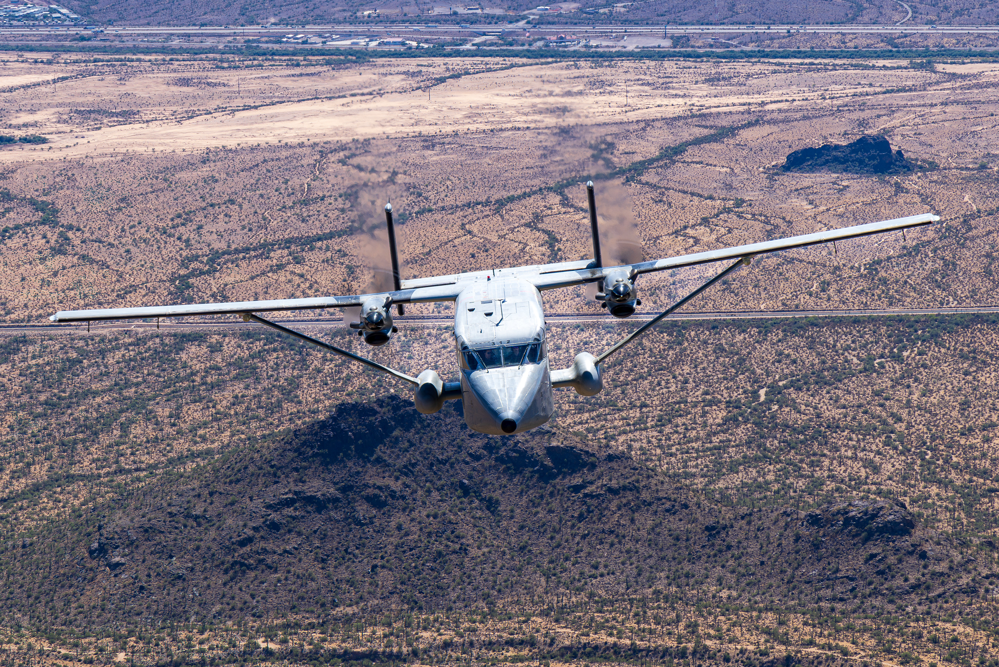 N312WW Short C-23B Sherpa air to air over the Superstition Mountains Arizona