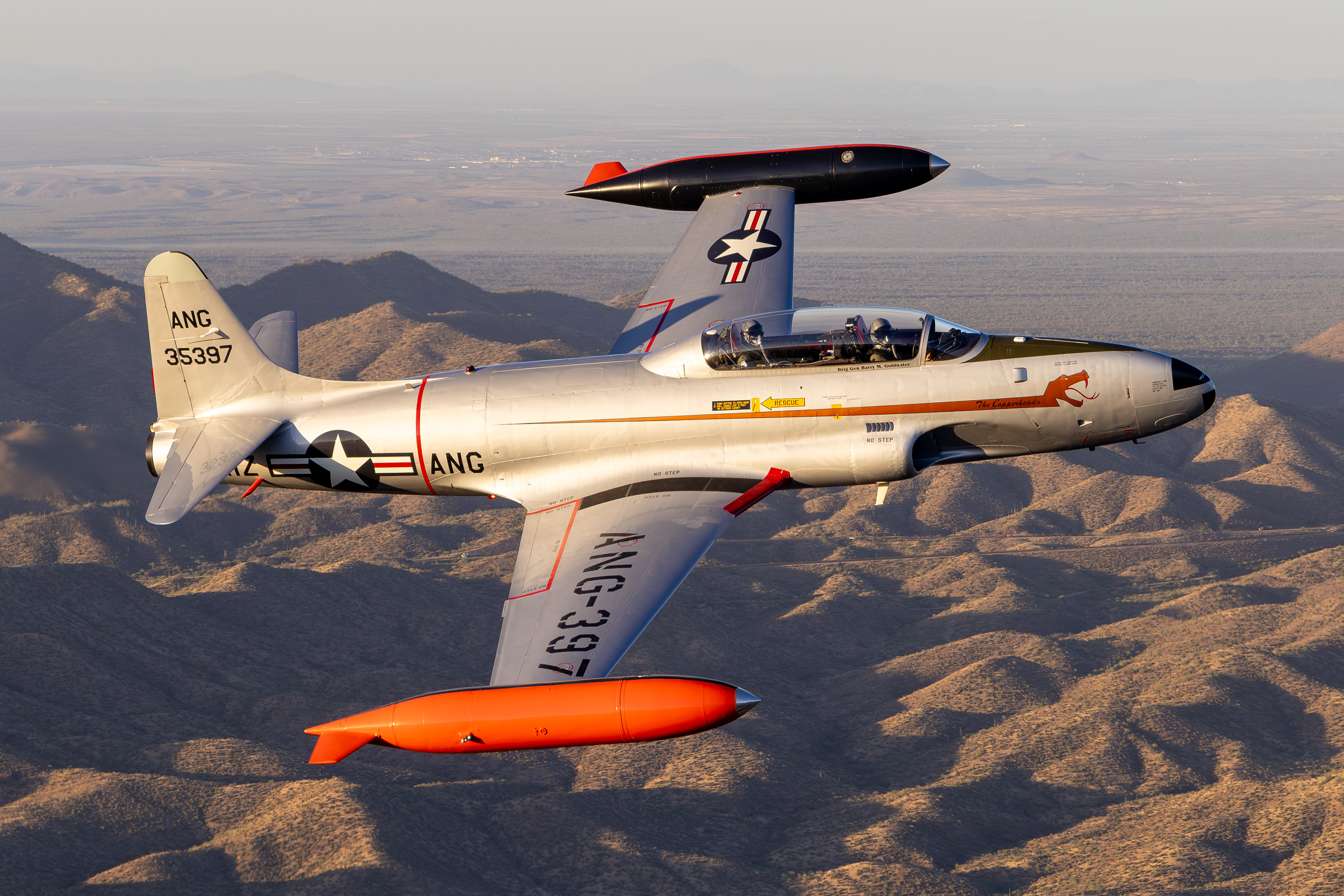 N161AZ Canadair CT-133 Silver Star Arizona Air National Guard air to air over the Superstition Mountains Arizona