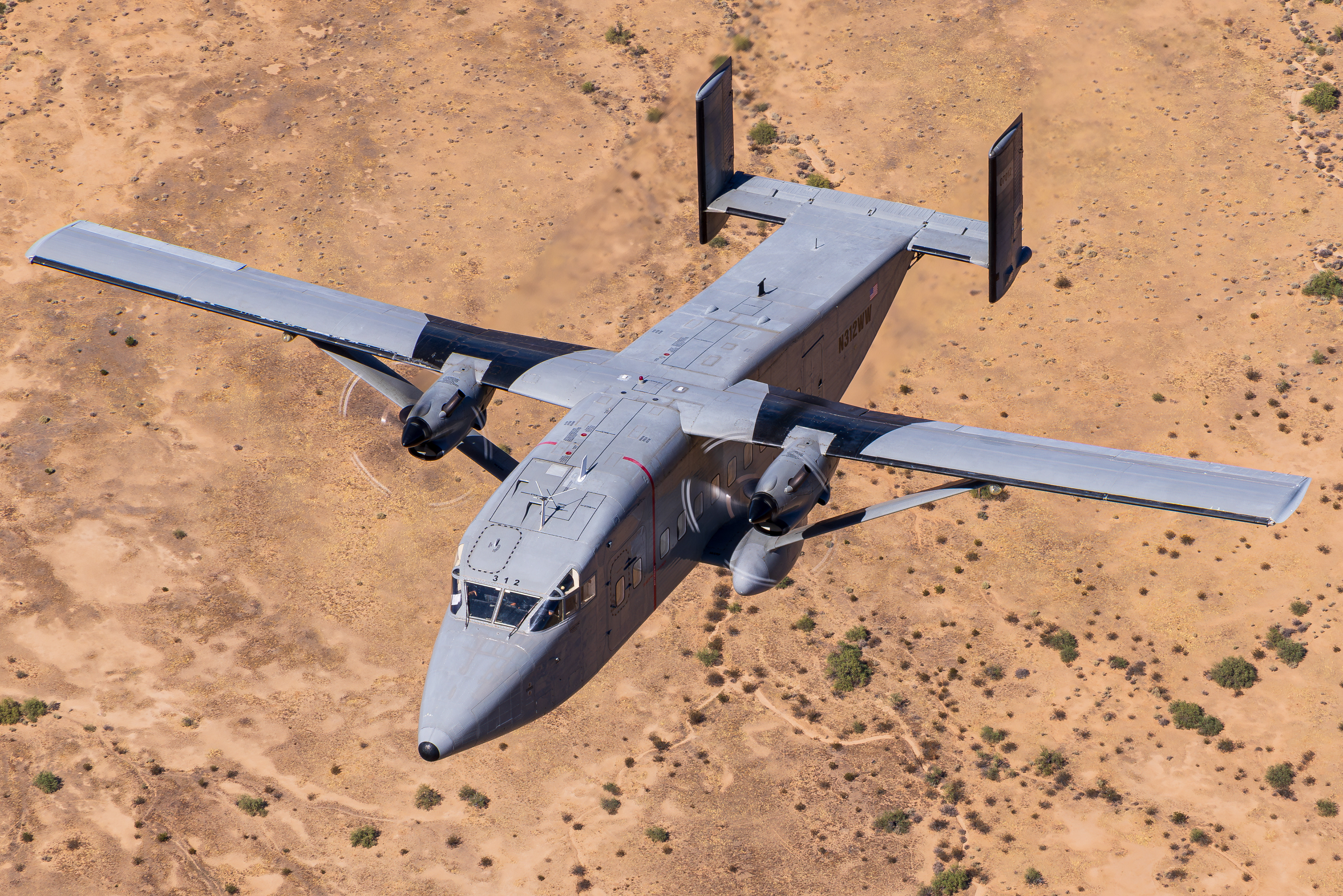 N312WW Short C-23B Sherpaair to air over the Superstition Mountains Arizona