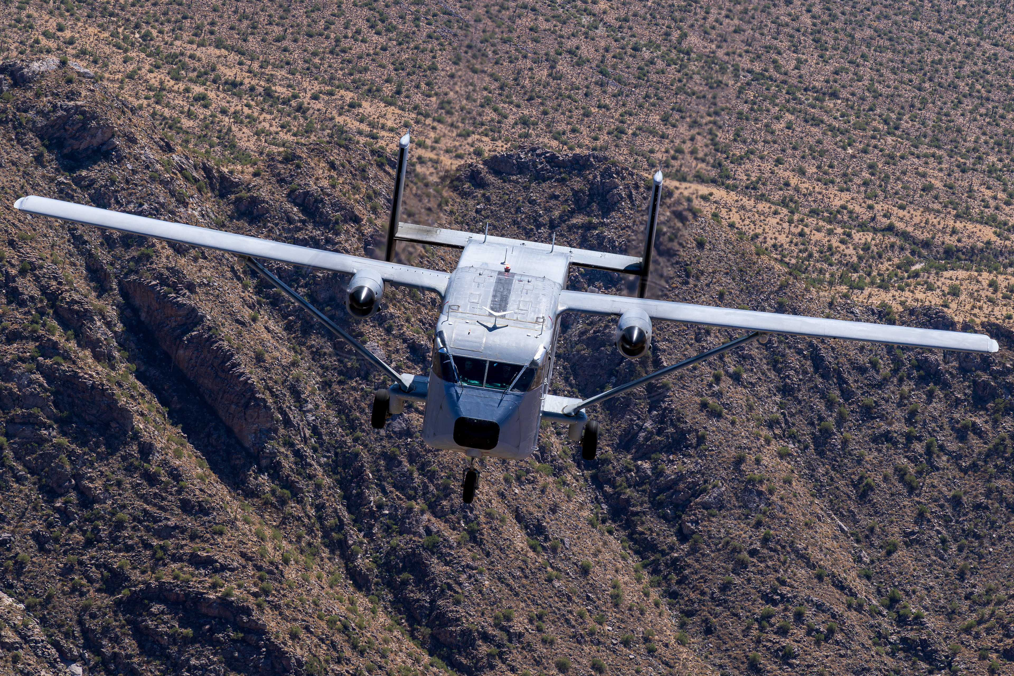 Short Skyvan taking off from Coolidge Municipal Airport Arizona, photographed from the ramp of another Short Skyvan