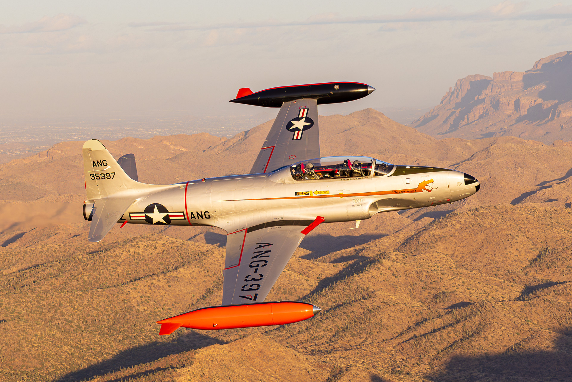 N161AZ Canadair CT-133 Silver Star Arizona Air National Guard air to air over the Superstition Mountains Arizona
