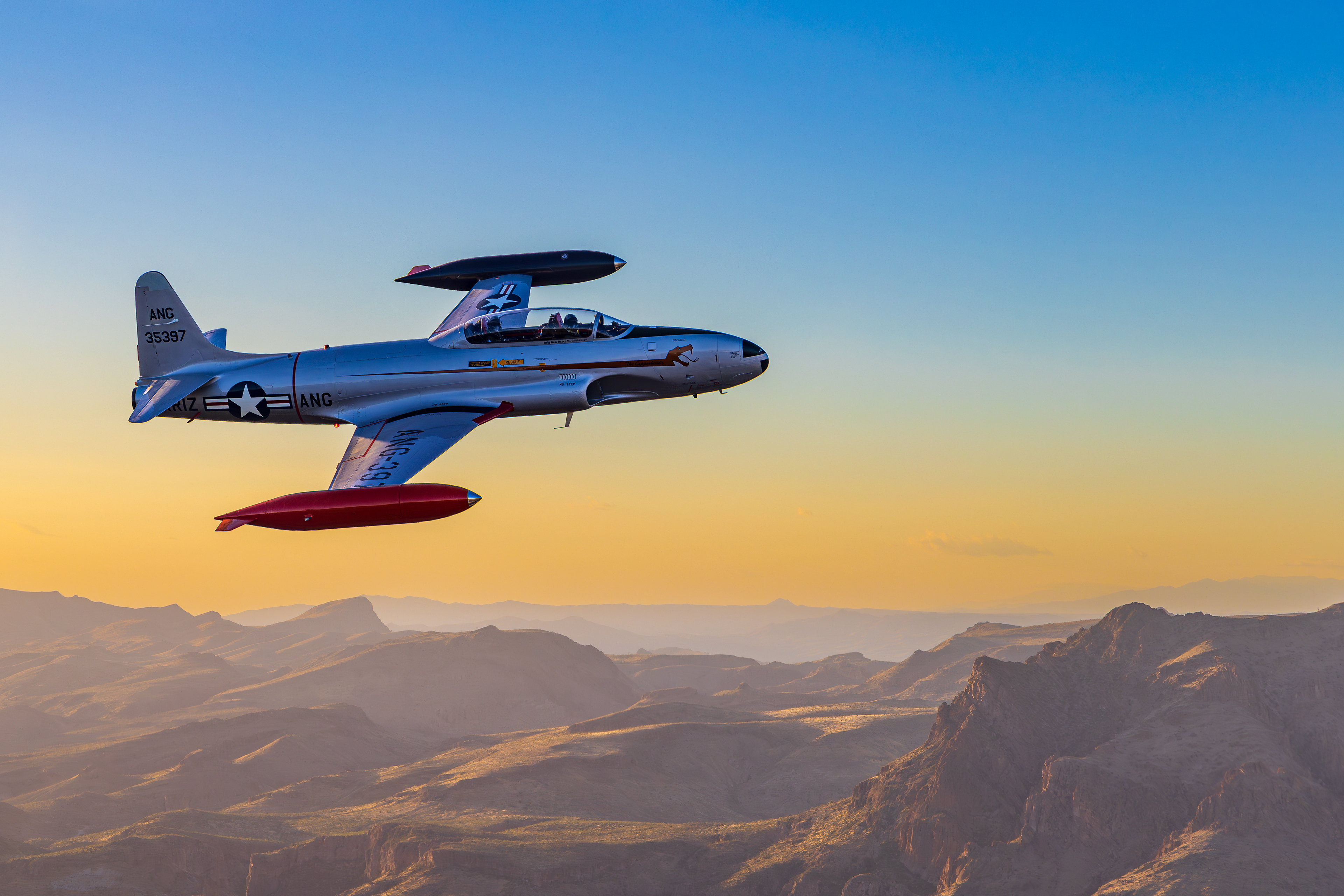 N161AZ Canadair CT-133 Silver Star Arizona Air National Guard air to air over the Superstition Mountains Arizona