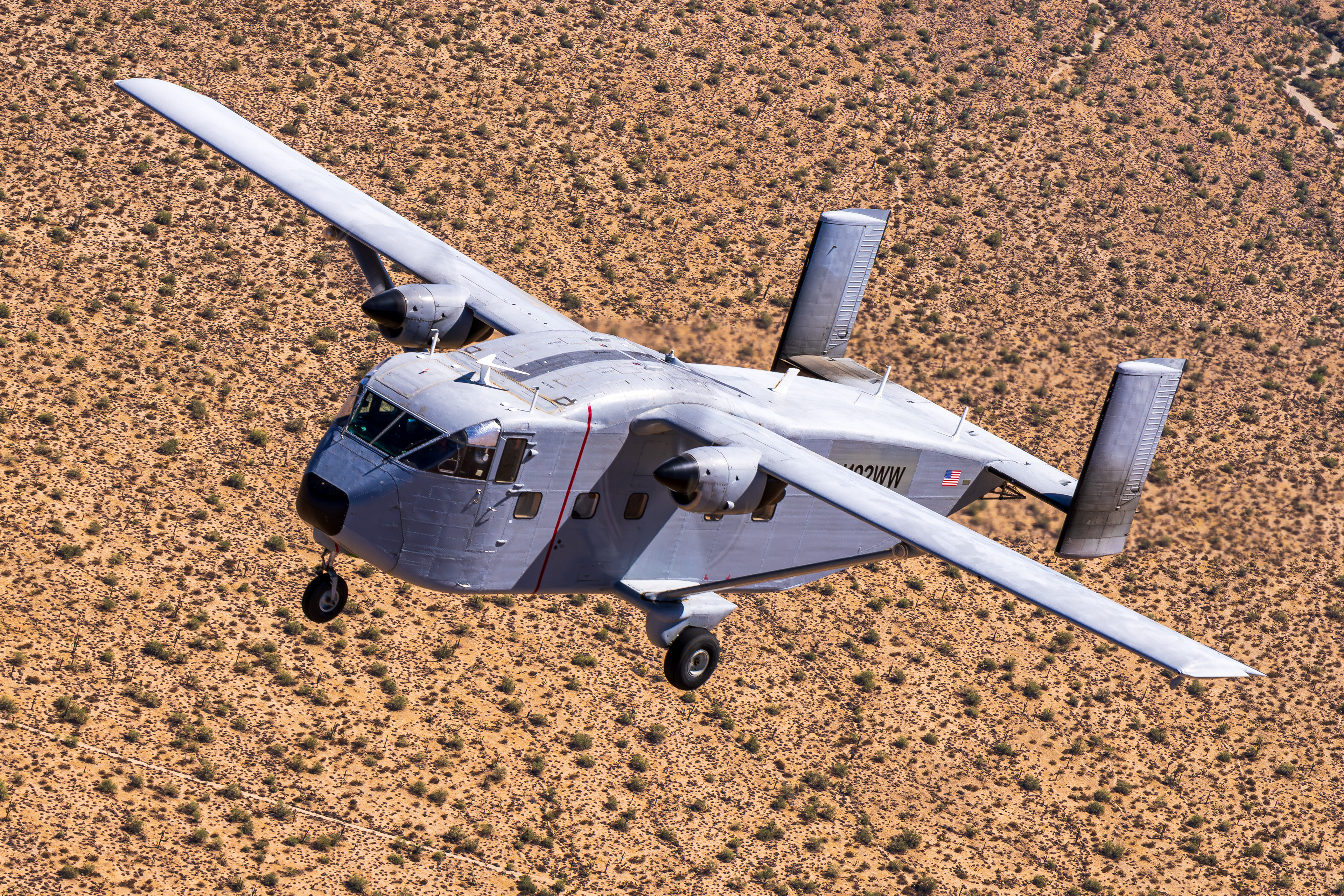 Short Skyvan taking off from Coolidge Municipal Airport Arizona, photographed from the ramp of another Short Skyvan