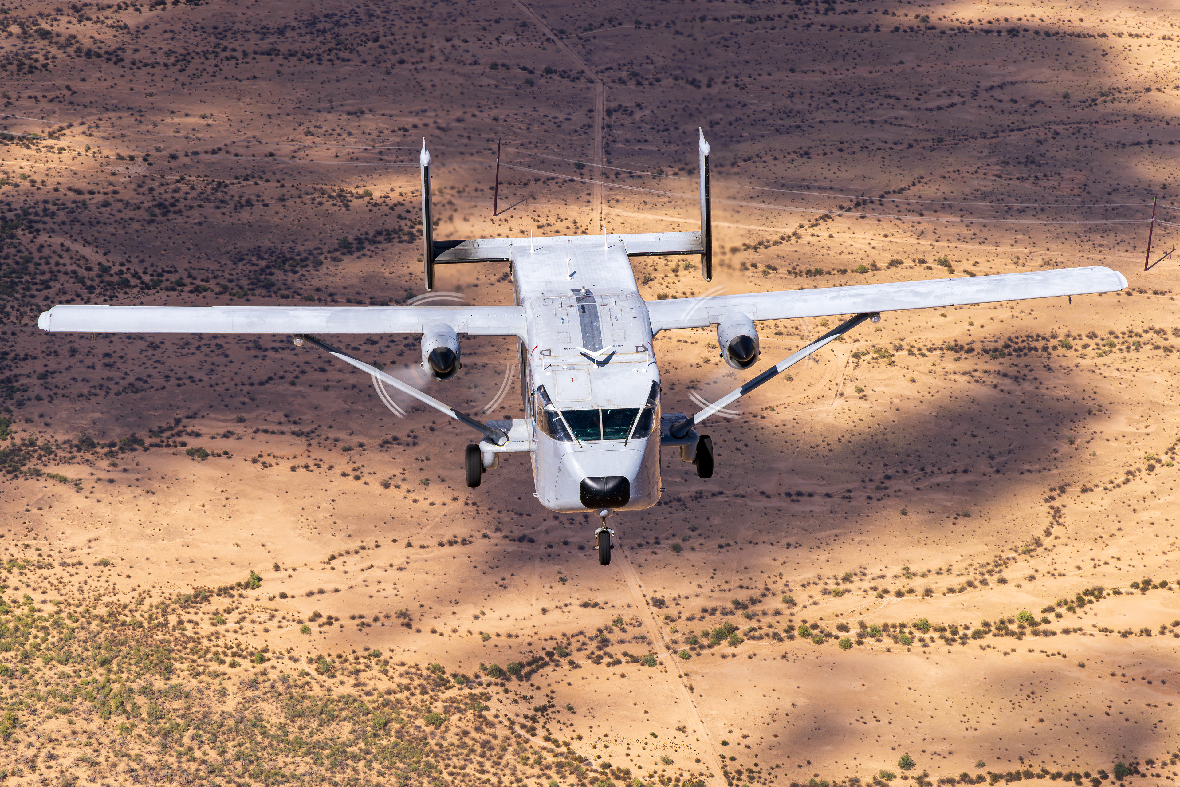 Short Skyvan taking off from Coolidge Municipal Airport Arizona, photographed from the ramp of another Short Skyvan