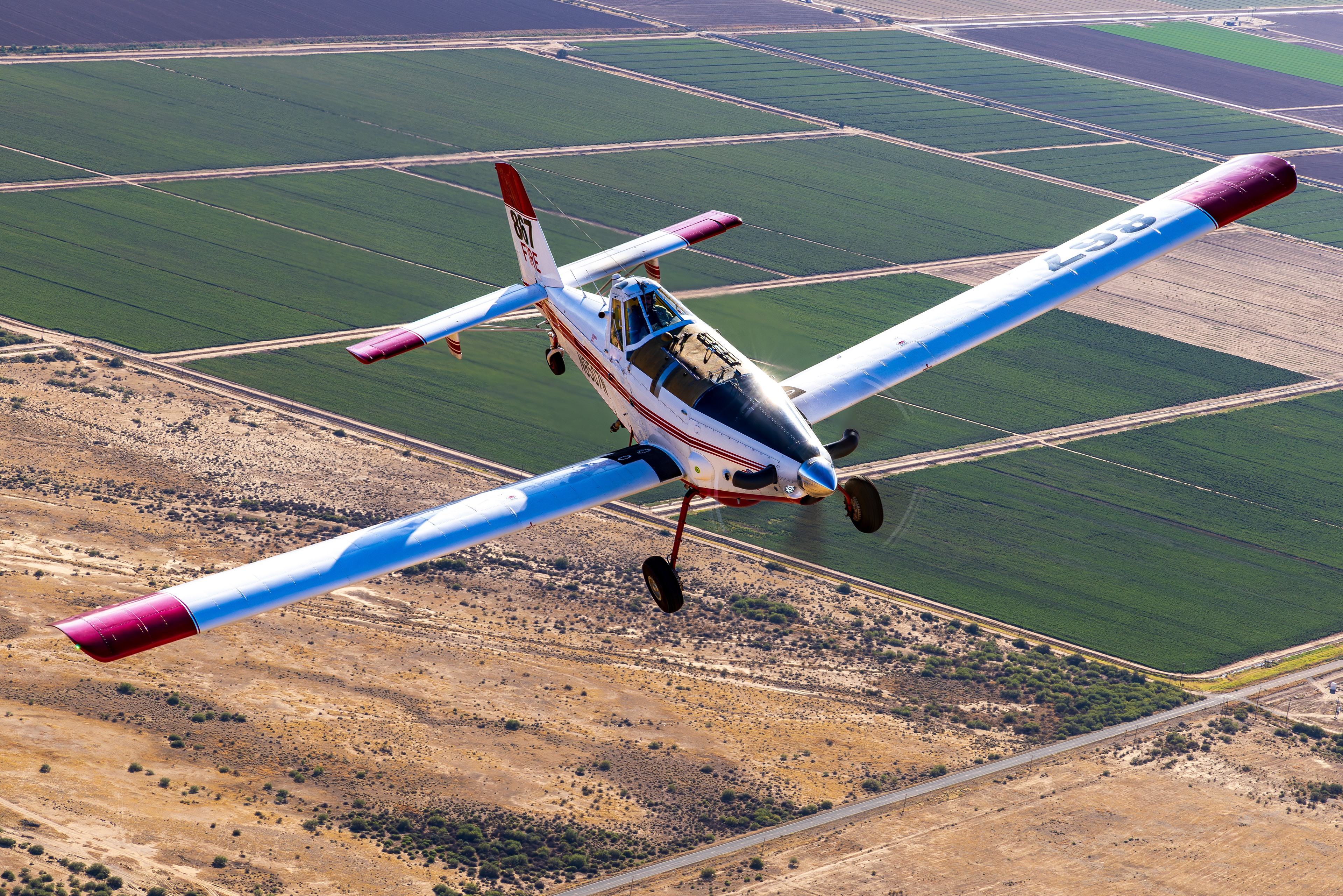 N8507N Fire fighter Air Tractor AT-802A air to air over the Superstition Mountains Arizona