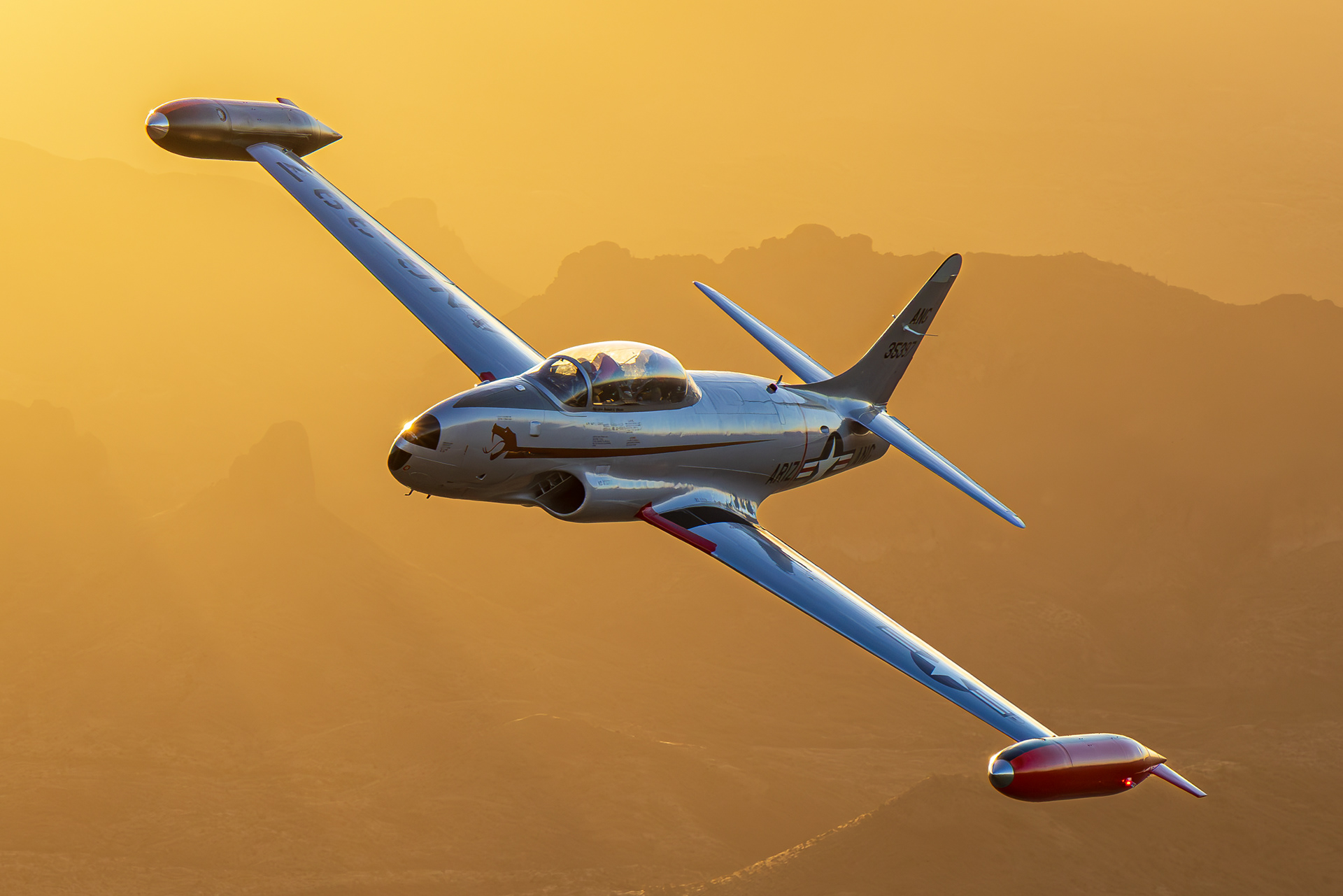 N161AZ Canadair CT-133 Silver Star Arizona Air National Guard air to air over the Superstition Mountains Arizona