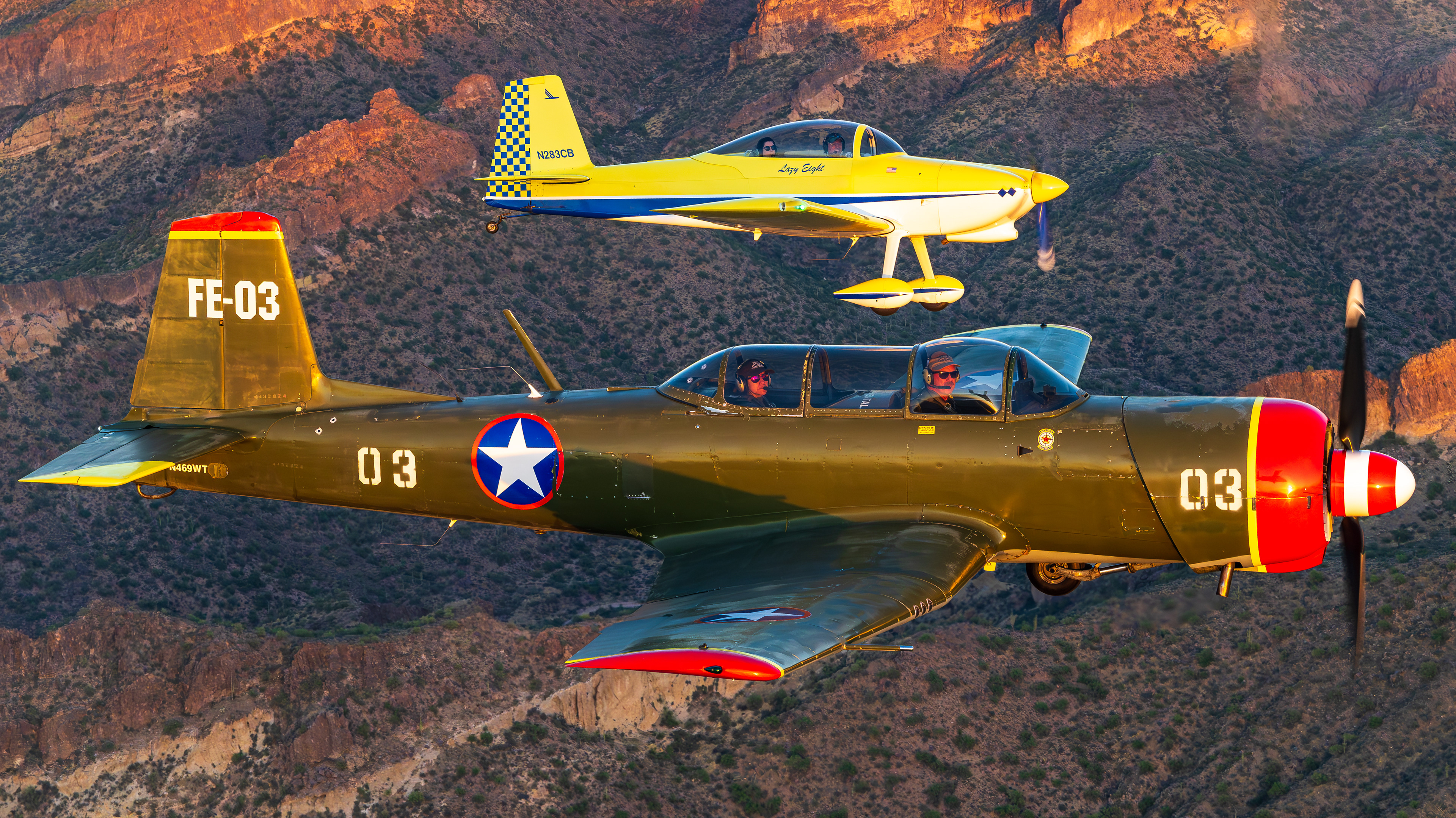N469WT NANCHANG CHINA CJ-6A and N283CB Van's RV-8 air to air over the Superstition Mountains Arizona